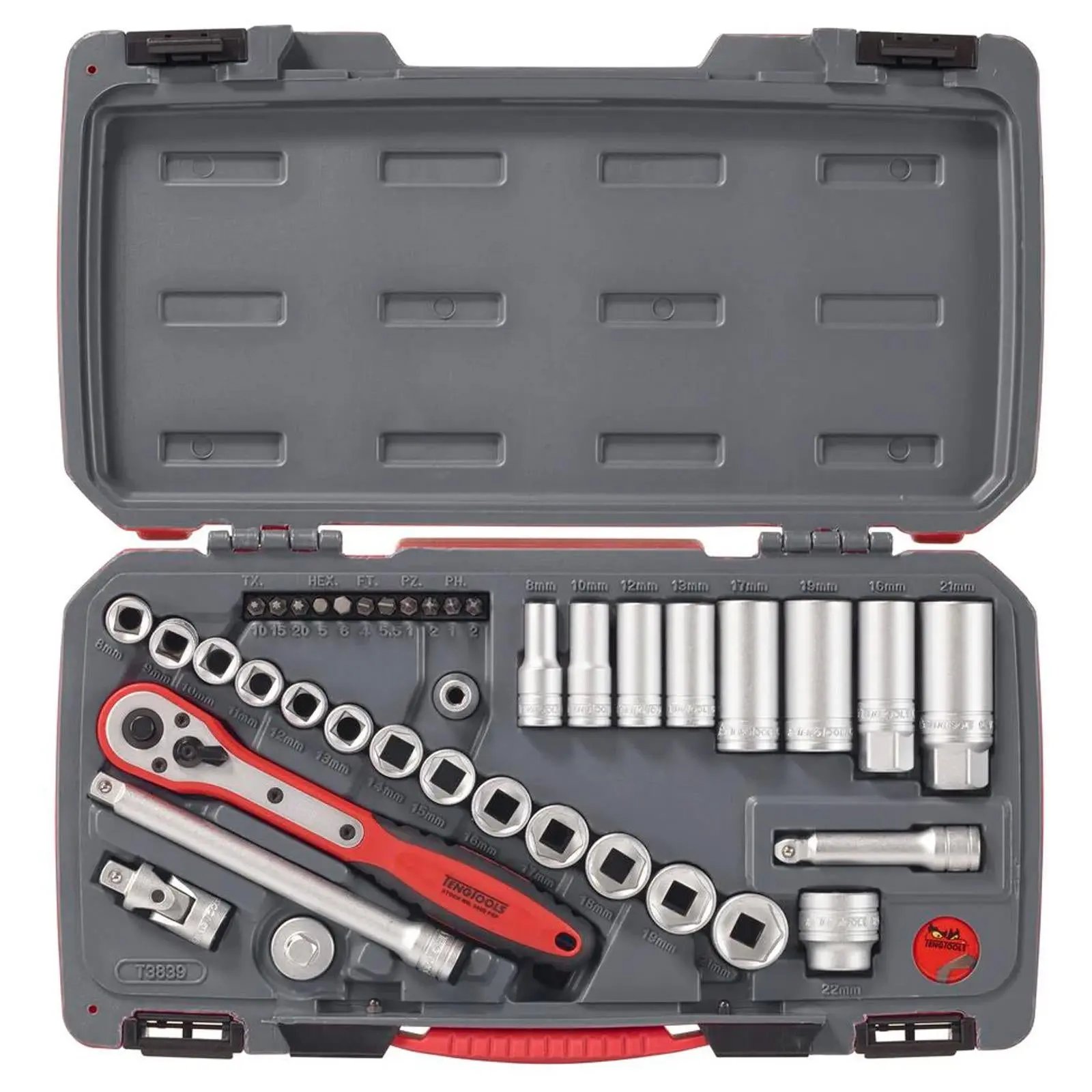 Teng Tools 3/8" Drive Socket Set 6 Point MECCA PRO 39 Pieces in Case T3839 - Image 2
