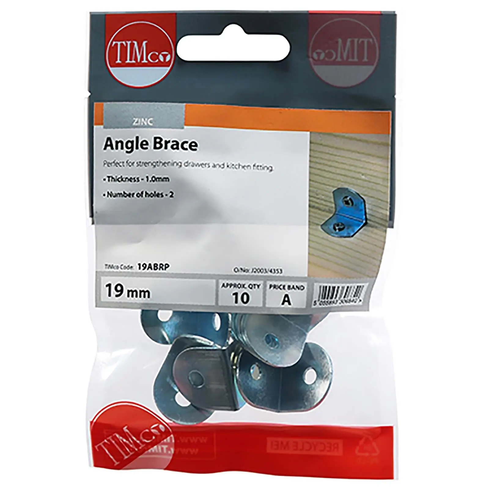 TIMCO Angled Brace for 90 Degree Joists Zinc Plated Steel 19 x 19 x 19mm 10 Pack TIMpac - Image 2