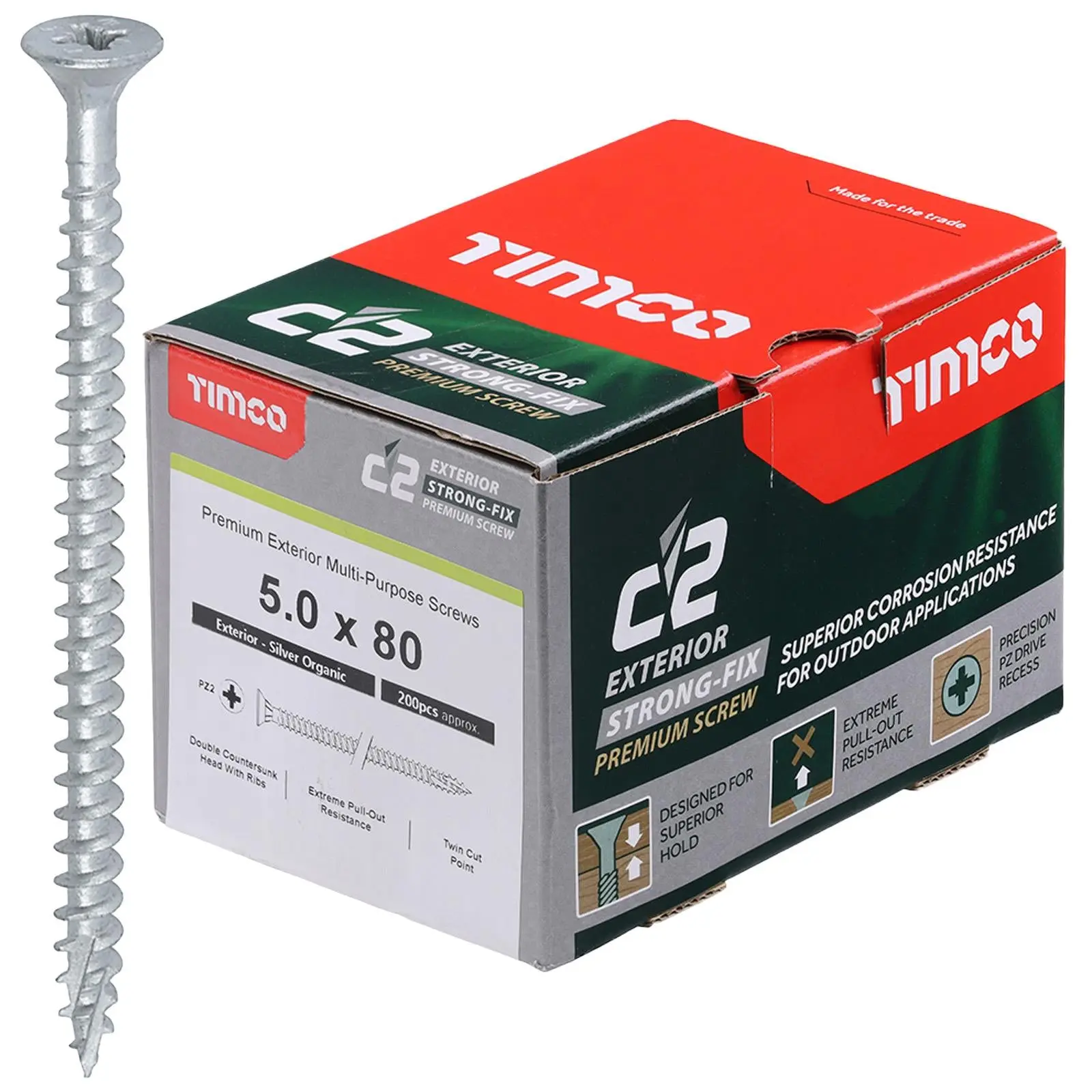 TIMCO C2 Exterior Strong Fix Premium External Wood Screws Pozi Box Exterior Silver Organic - Choose Size - Image 3