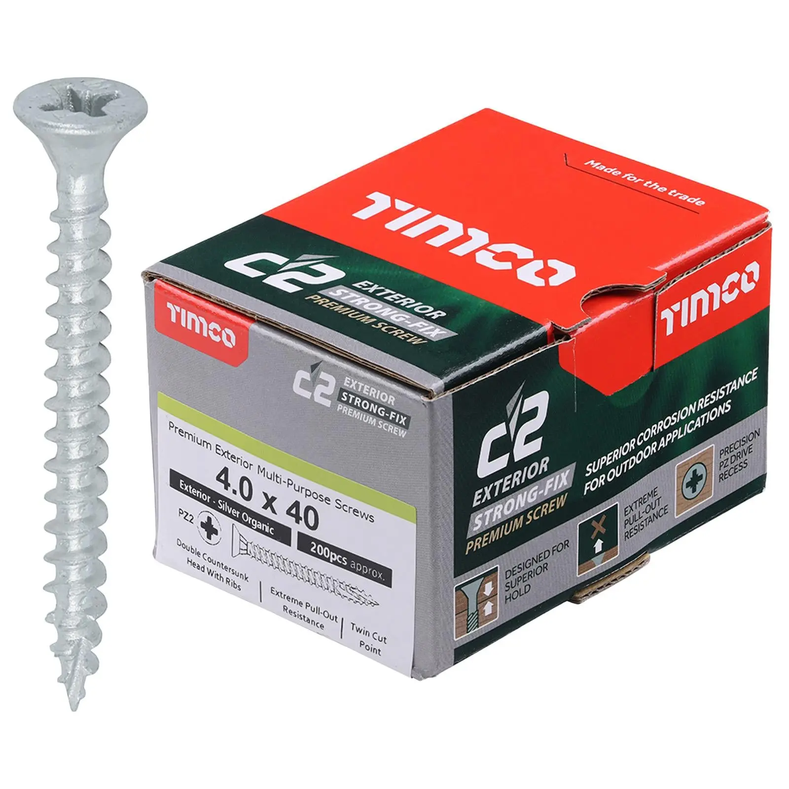 TIMCO C2 Exterior Strong Fix Premium External Wood Screws Pozi Box Exterior Silver Organic - Choose Size - Image 9