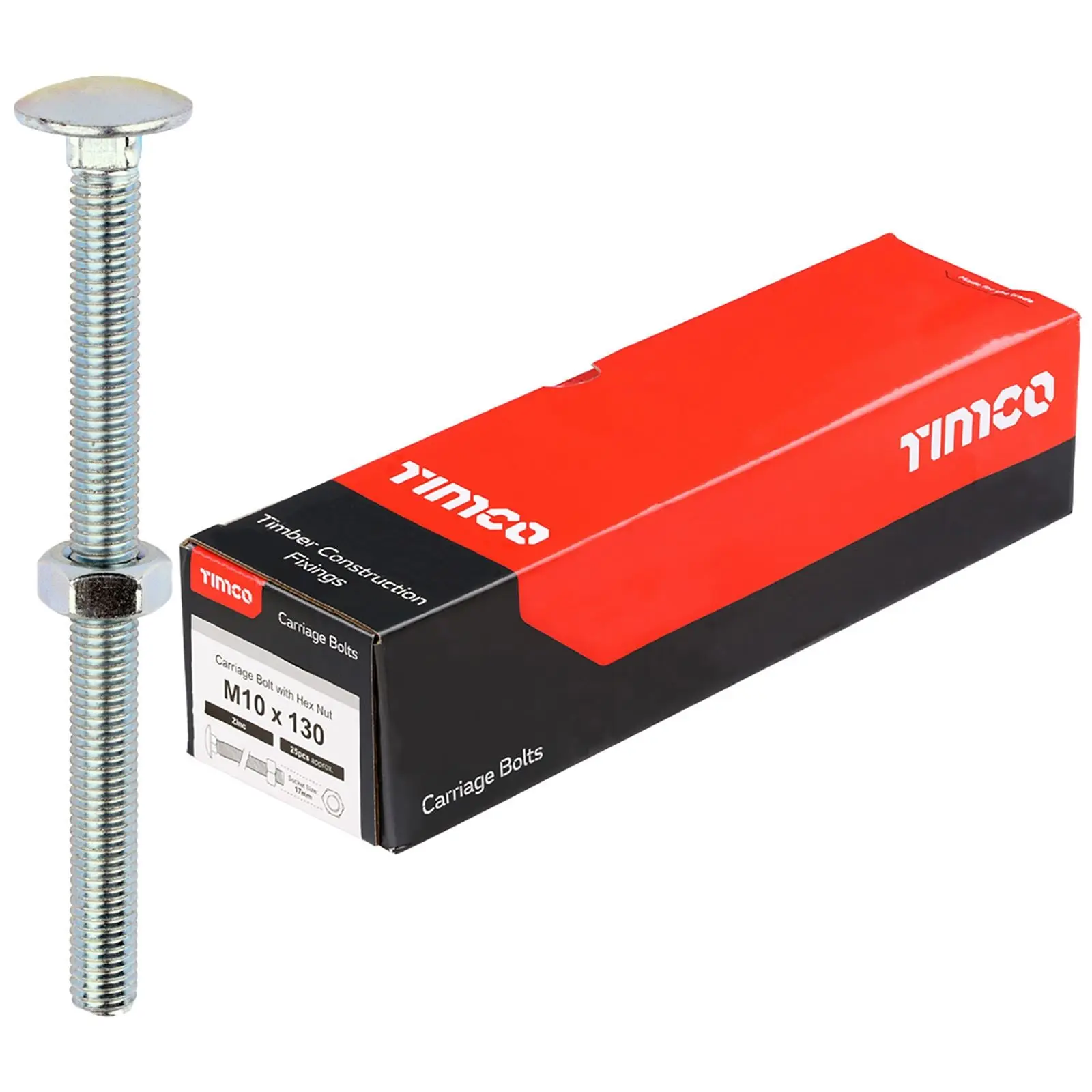 TIMCO Carriage Bolts with Hex Nuts 4.8 Grade Zinc Carbon Steel Boxed M6-M16 - Choose Size - Image 2