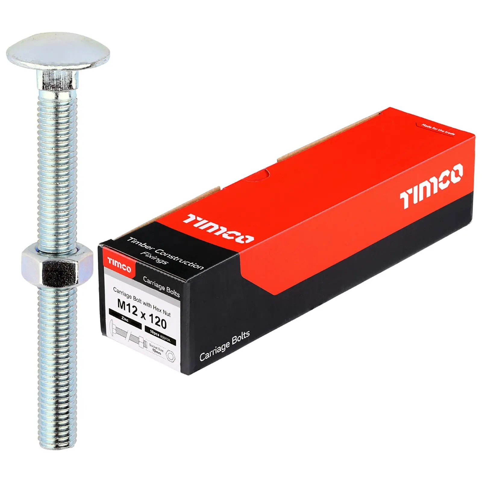 TIMCO Carriage Bolts with Hex Nuts 4.8 Grade Zinc Carbon Steel Boxed M6-M16 - Choose Size - Image 4