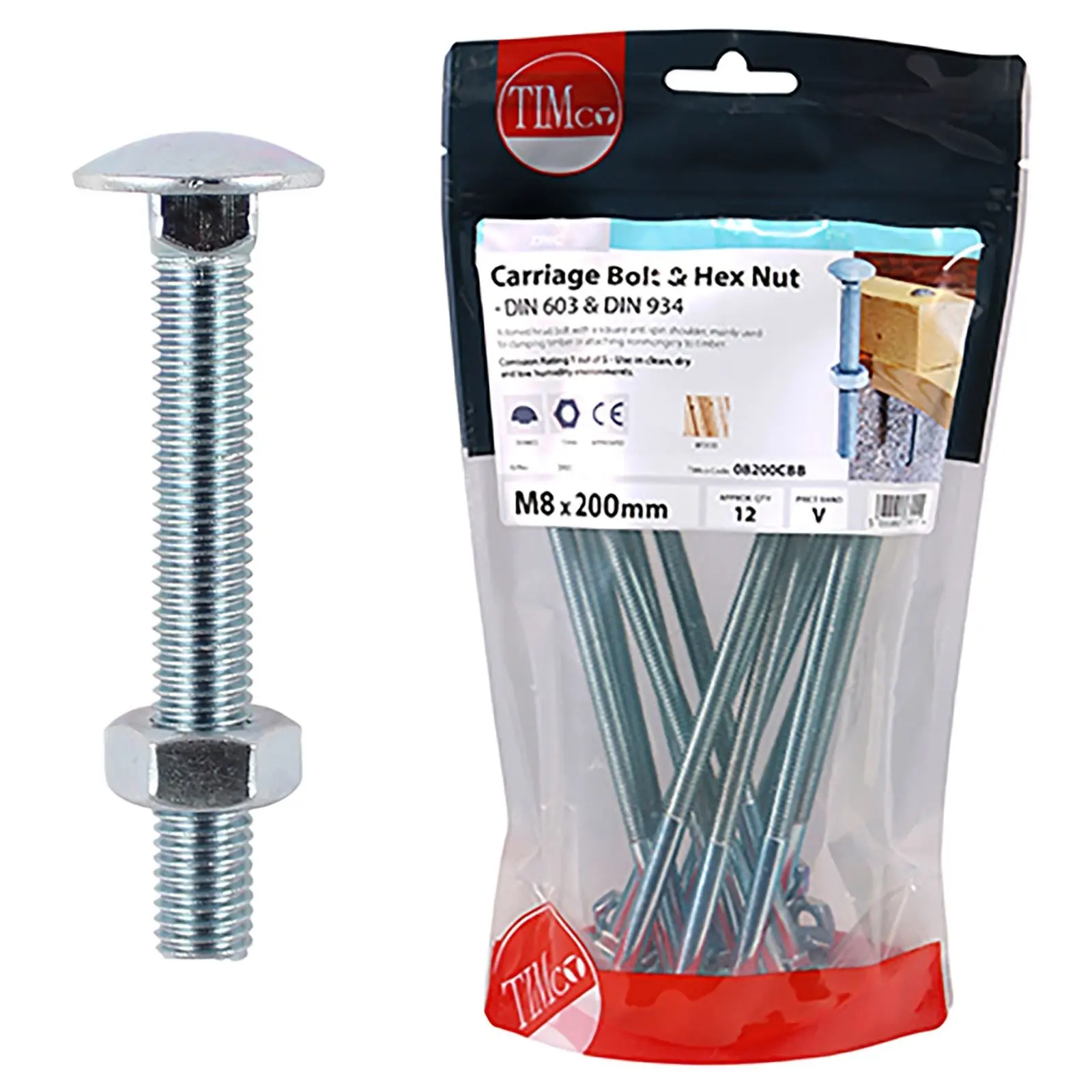 TIMCO Carriage Bolts with Hex Nuts 4.8 Grade Zinc Carbon Steel TIMbag M6-M12 - Choose Size - Image 11