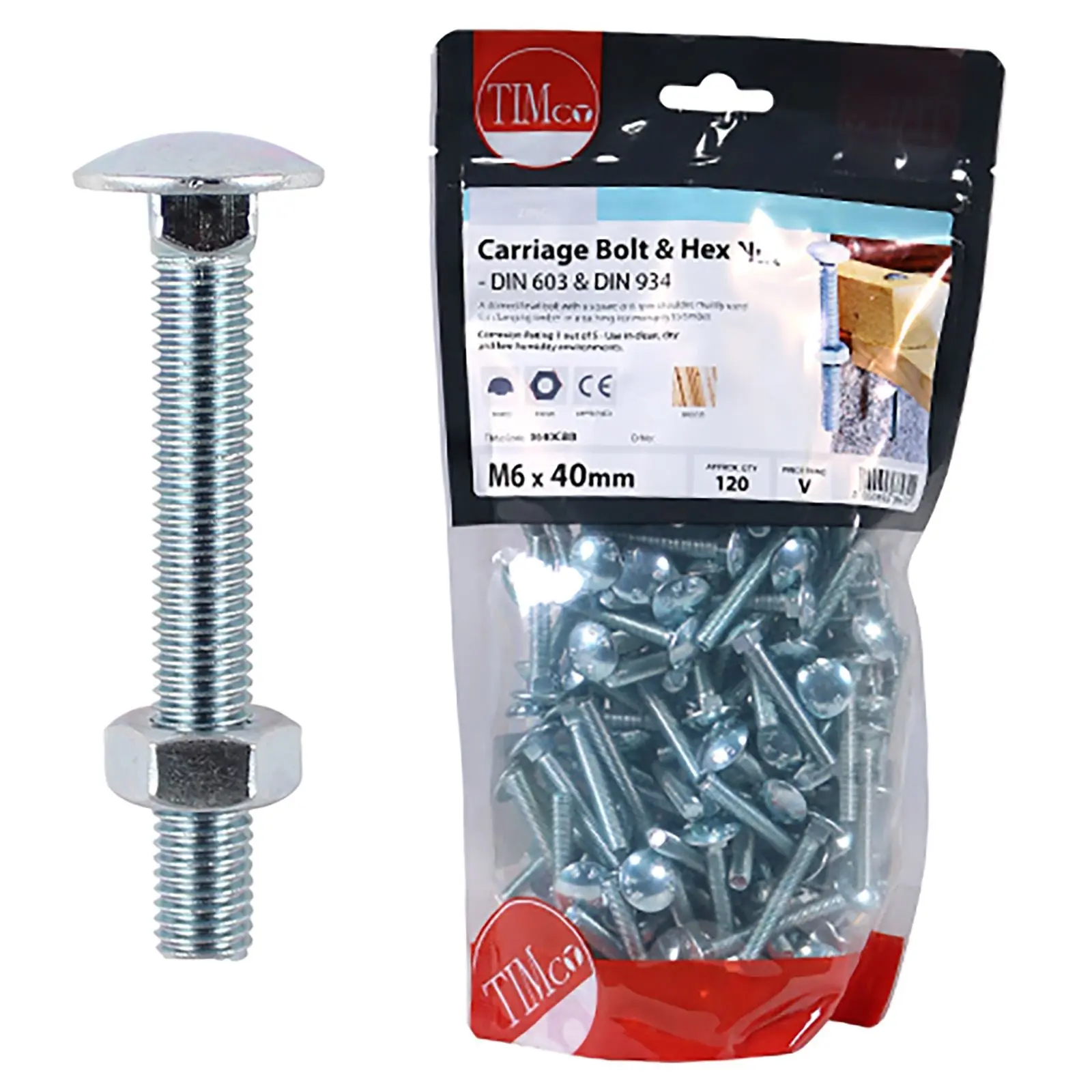 TIMCO Carriage Bolts with Hex Nuts 4.8 Grade Zinc Carbon Steel TIMbag M6-M12 - Choose Size - Image 12
