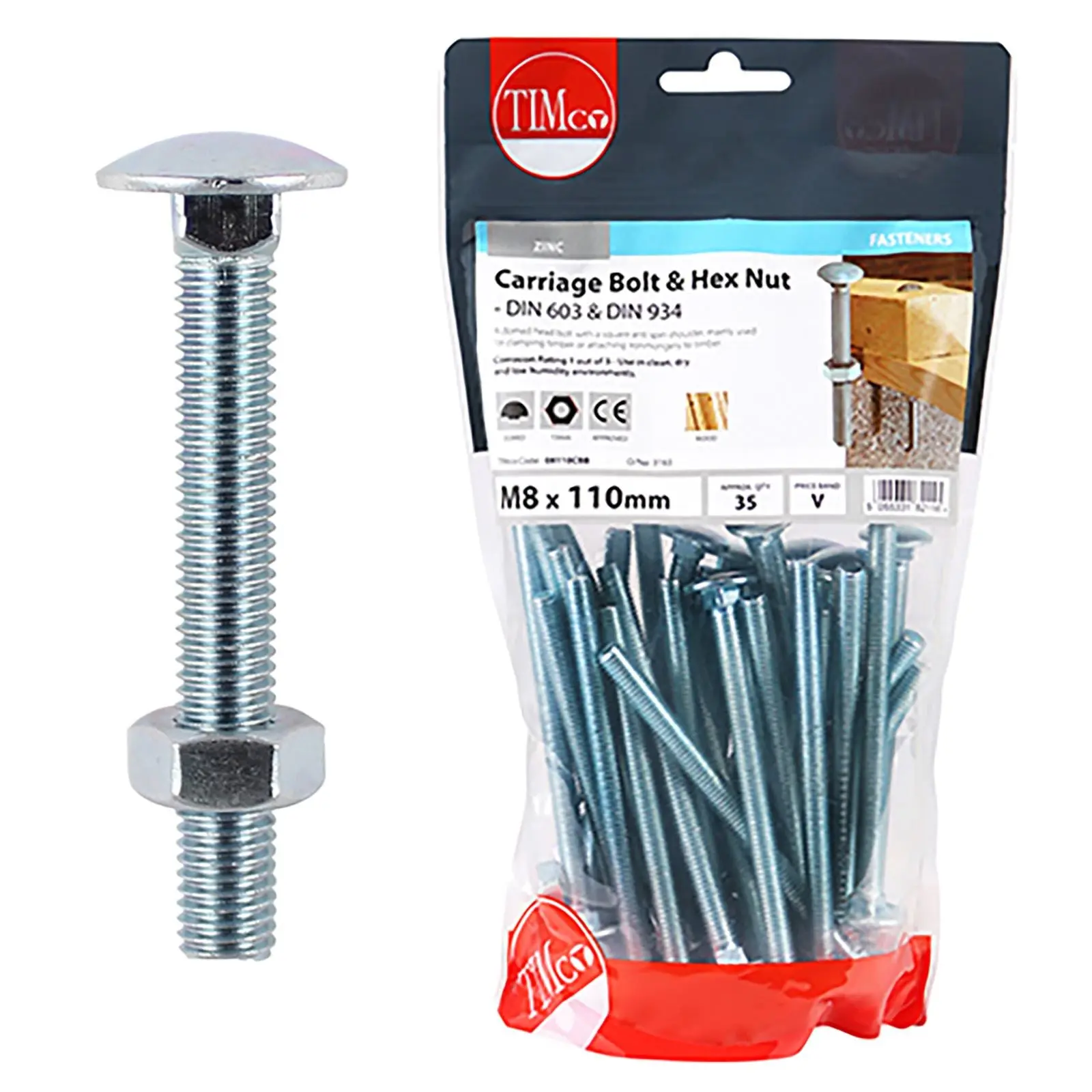 TIMCO Carriage Bolts with Hex Nuts 4.8 Grade Zinc Carbon Steel TIMbag M6-M12 - Choose Size - Image 13