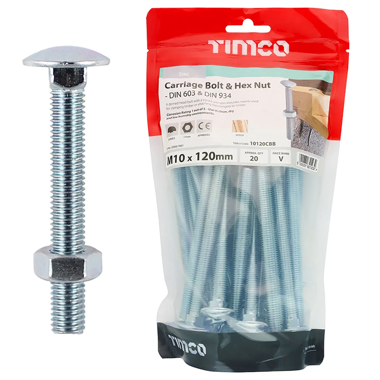 TIMCO Carriage Bolts with Hex Nuts 4.8 Grade Zinc Carbon Steel TIMbag M6-M12 - Choose Size - Image 14
