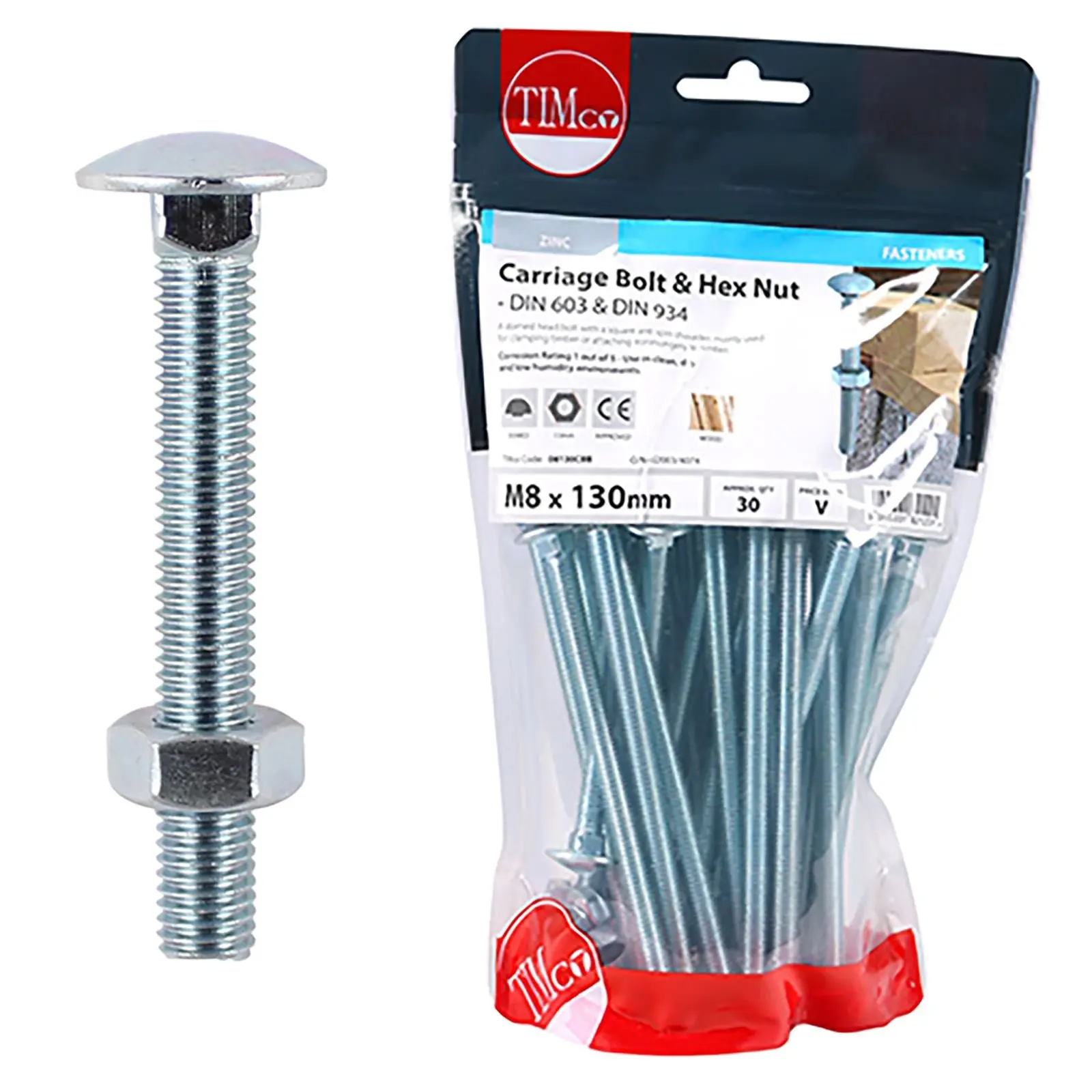 TIMCO Carriage Bolts with Hex Nuts 4.8 Grade Zinc Carbon Steel TIMbag M6-M12 - Choose Size - Image 15
