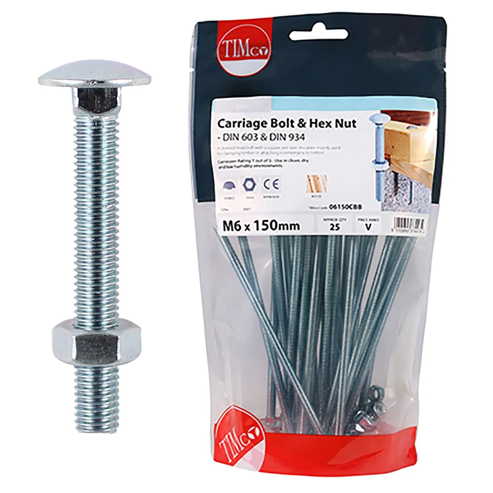 TIMCO Carriage Bolts with Hex Nuts 4.8 Grade Zinc Carbon Steel TIMbag M6-M12 - Choose Size - Image 19
