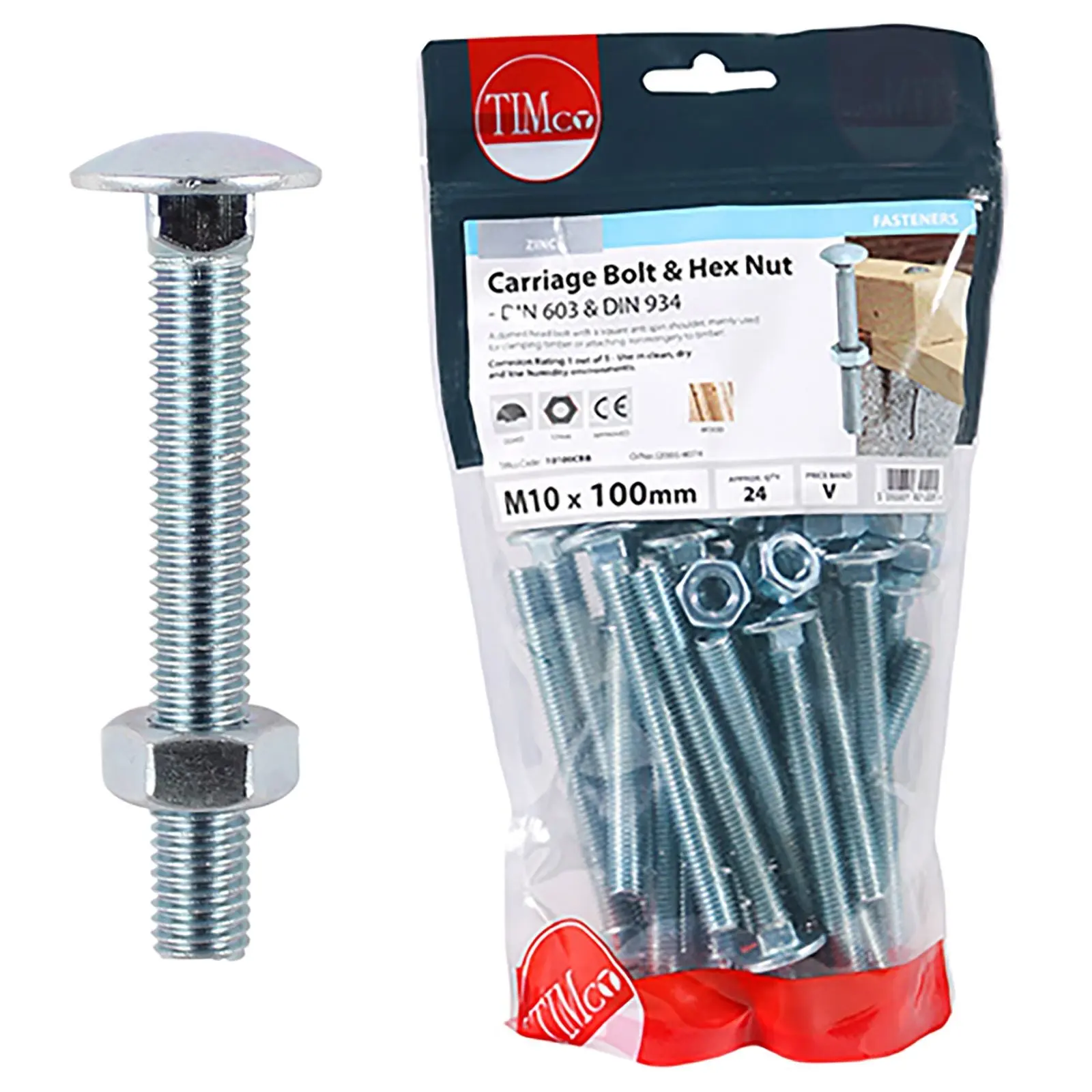 TIMCO Carriage Bolts with Hex Nuts 4.8 Grade Zinc Carbon Steel TIMbag M6-M12 - Choose Size - Image 2