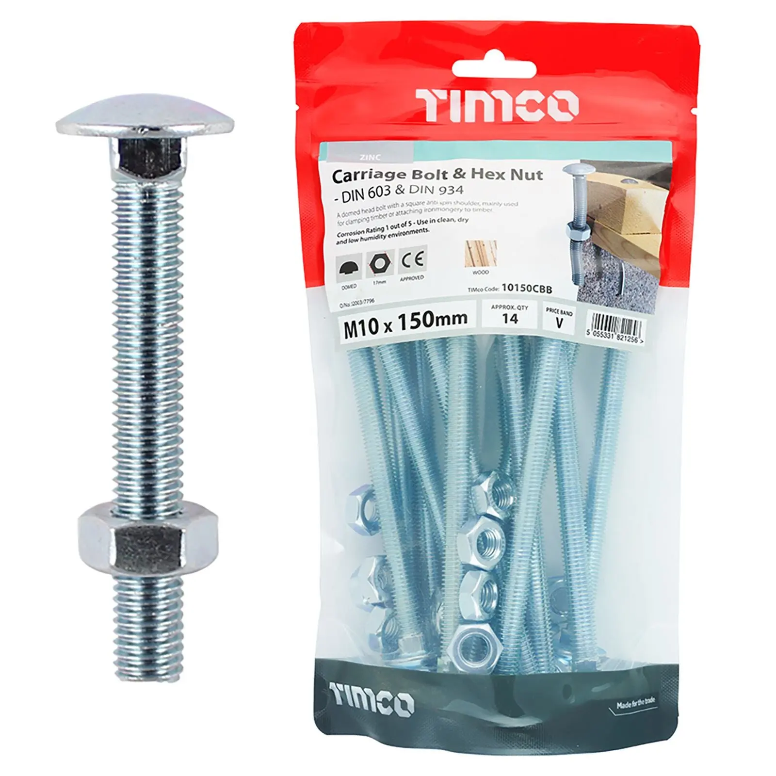 TIMCO Carriage Bolts with Hex Nuts 4.8 Grade Zinc Carbon Steel TIMbag M6-M12 - Choose Size - Image 21