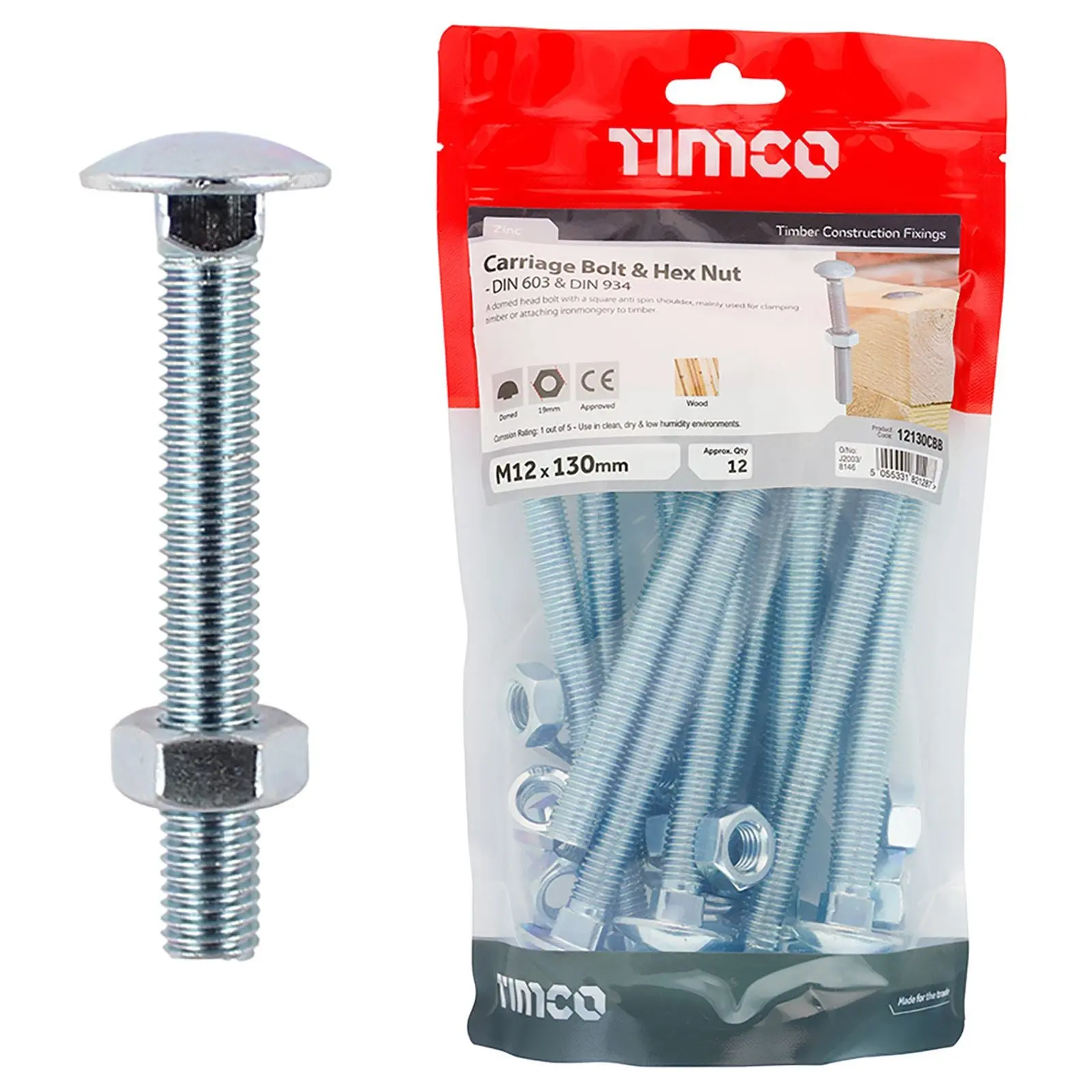 TIMCO Carriage Bolts with Hex Nuts 4.8 Grade Zinc Carbon Steel TIMbag M6-M12 - Choose Size - Image 22