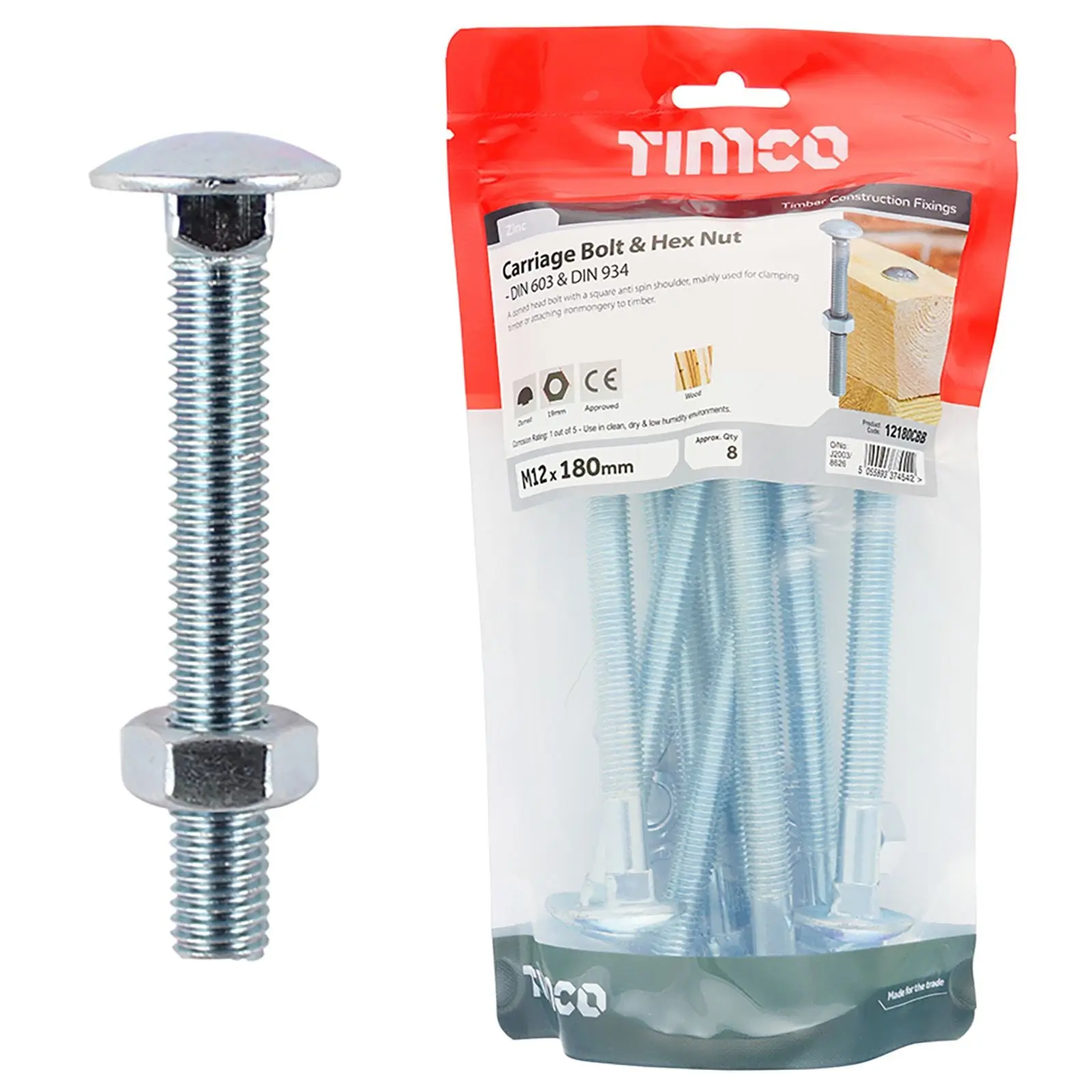 TIMCO Carriage Bolts with Hex Nuts 4.8 Grade Zinc Carbon Steel TIMbag M6-M12 - Choose Size - Image 23