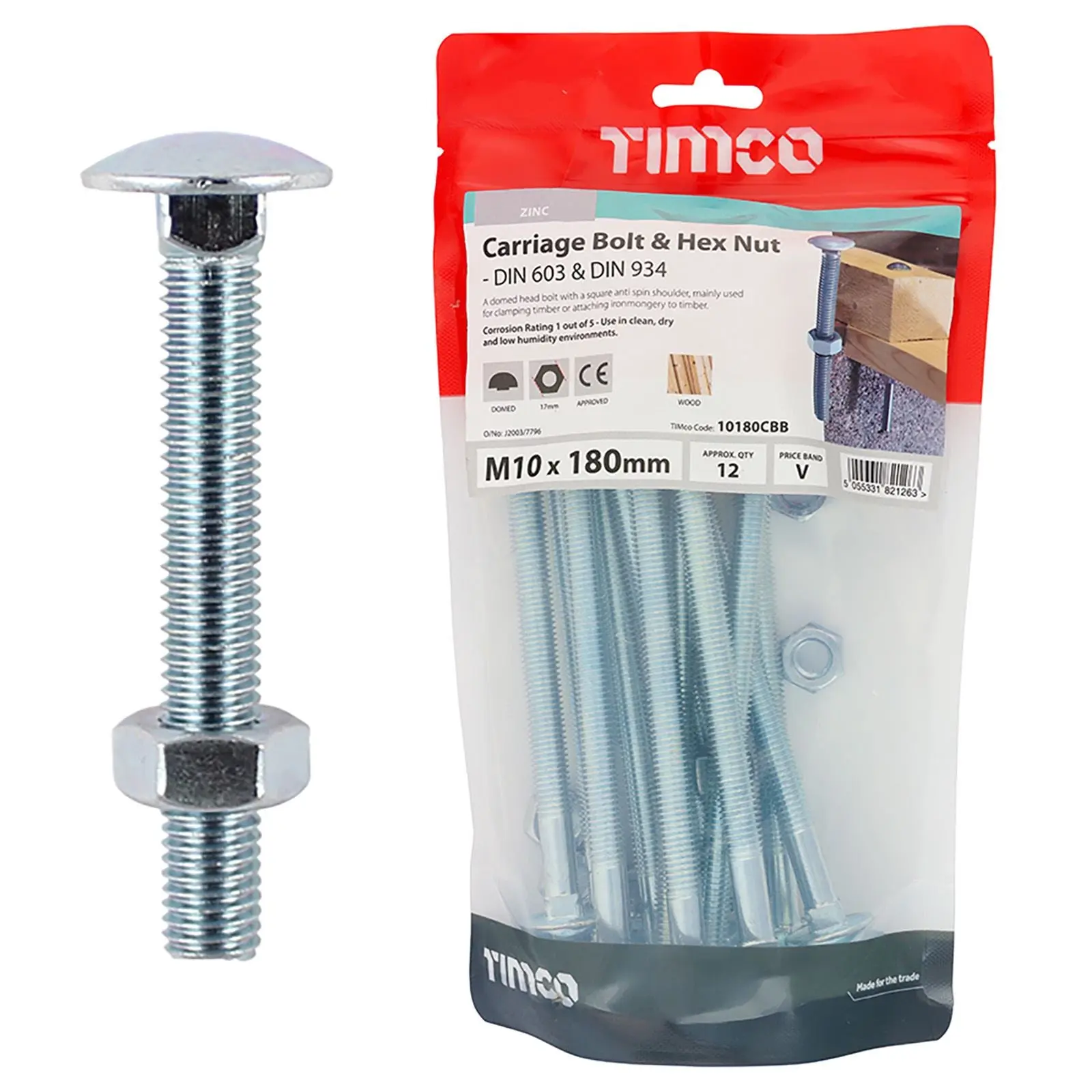 TIMCO Carriage Bolts with Hex Nuts 4.8 Grade Zinc Carbon Steel TIMbag M6-M12 - Choose Size - Image 24