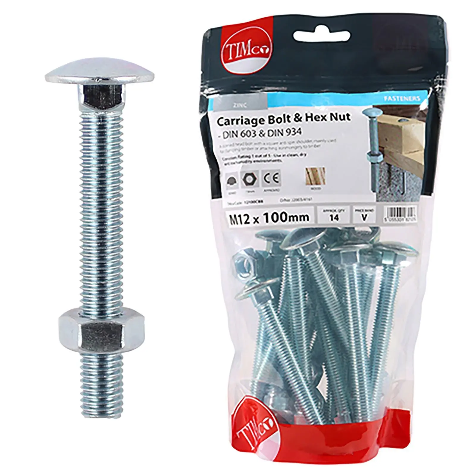 TIMCO Carriage Bolts with Hex Nuts 4.8 Grade Zinc Carbon Steel TIMbag M6-M12 - Choose Size - Image 25