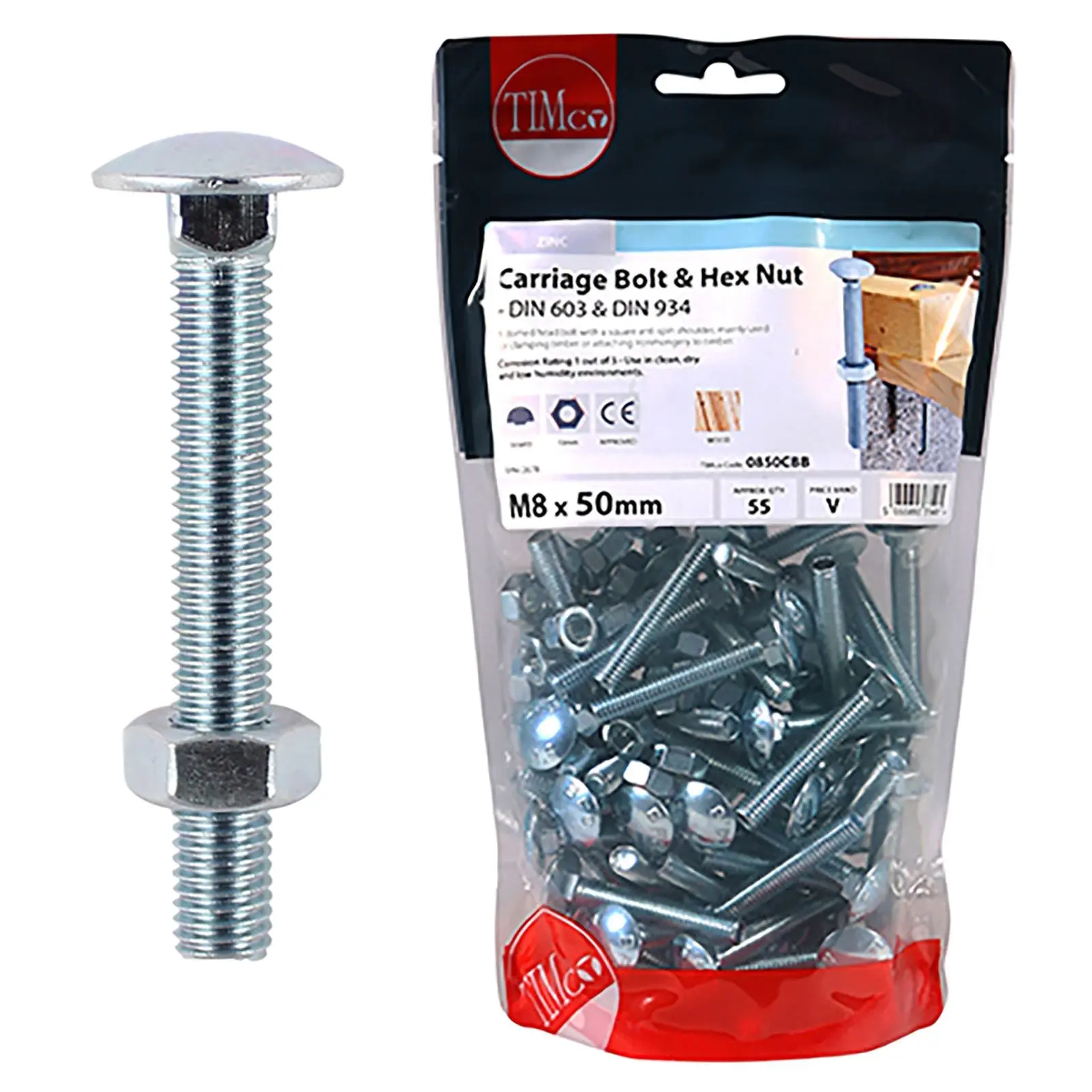 TIMCO Carriage Bolts with Hex Nuts 4.8 Grade Zinc Carbon Steel TIMbag M6-M12 - Choose Size - Image 27