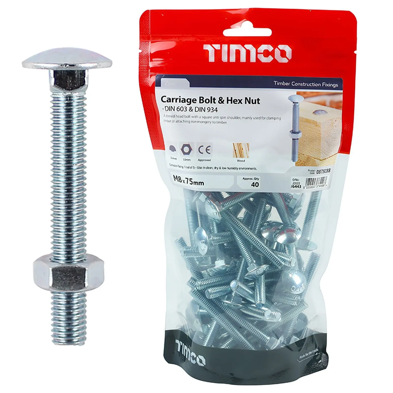 TIMCO Carriage Bolts with Hex Nuts 4.8 Grade Zinc Carbon Steel TIMbag M6-M12 - Choose Size - Image 28