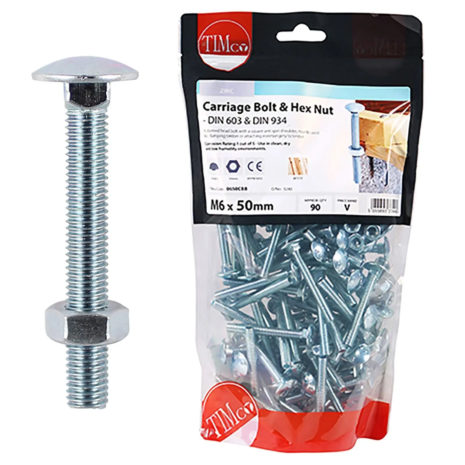 TIMCO Carriage Bolts with Hex Nuts 4.8 Grade Zinc Carbon Steel TIMbag M6-M12 - Choose Size - Image 3