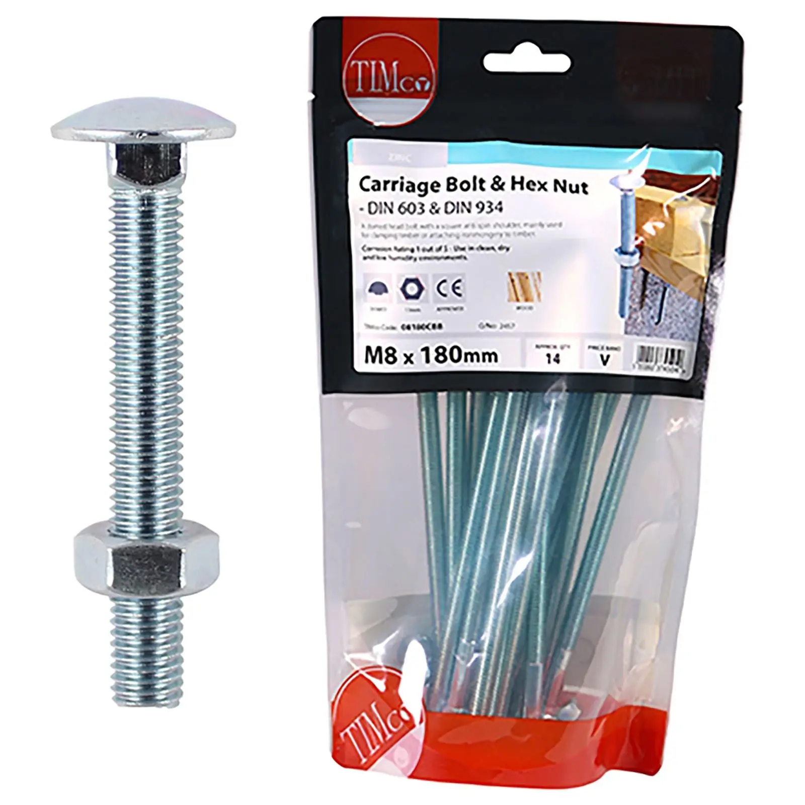 TIMCO Carriage Bolts with Hex Nuts 4.8 Grade Zinc Carbon Steel TIMbag M6-M12 - Choose Size - Image 4