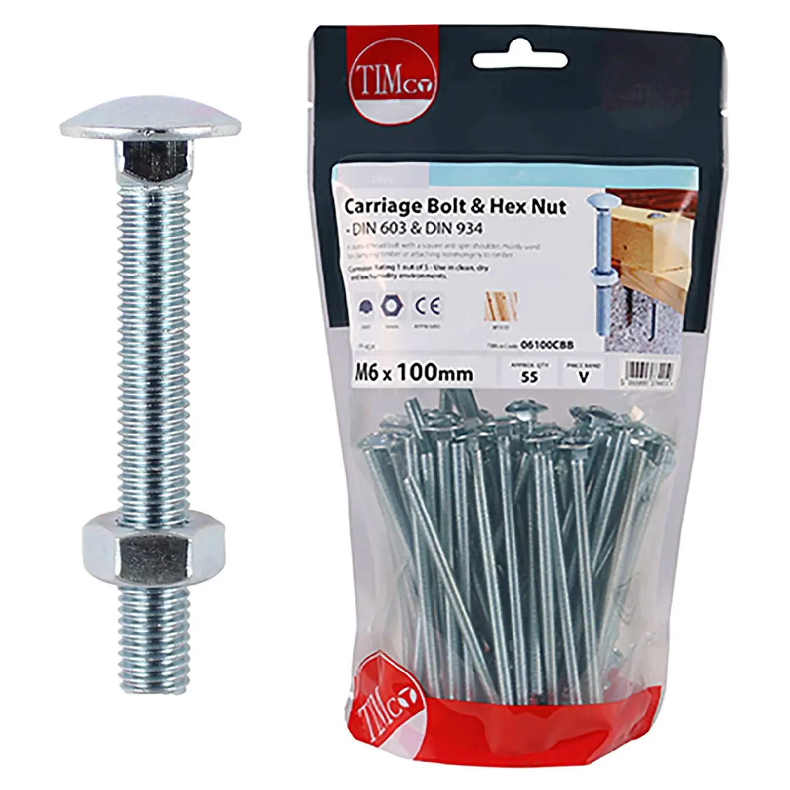 TIMCO Carriage Bolts with Hex Nuts 4.8 Grade Zinc Carbon Steel TIMbag M6-M12 - Choose Size - Image 6