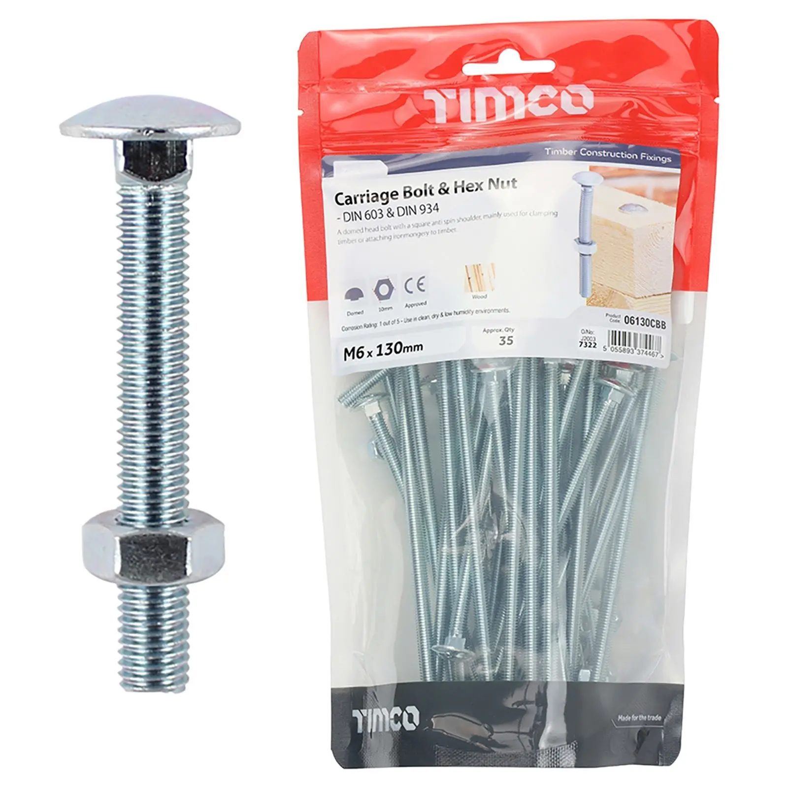 TIMCO Carriage Bolts with Hex Nuts 4.8 Grade Zinc Carbon Steel TIMbag M6-M12 - Choose Size - Image 7