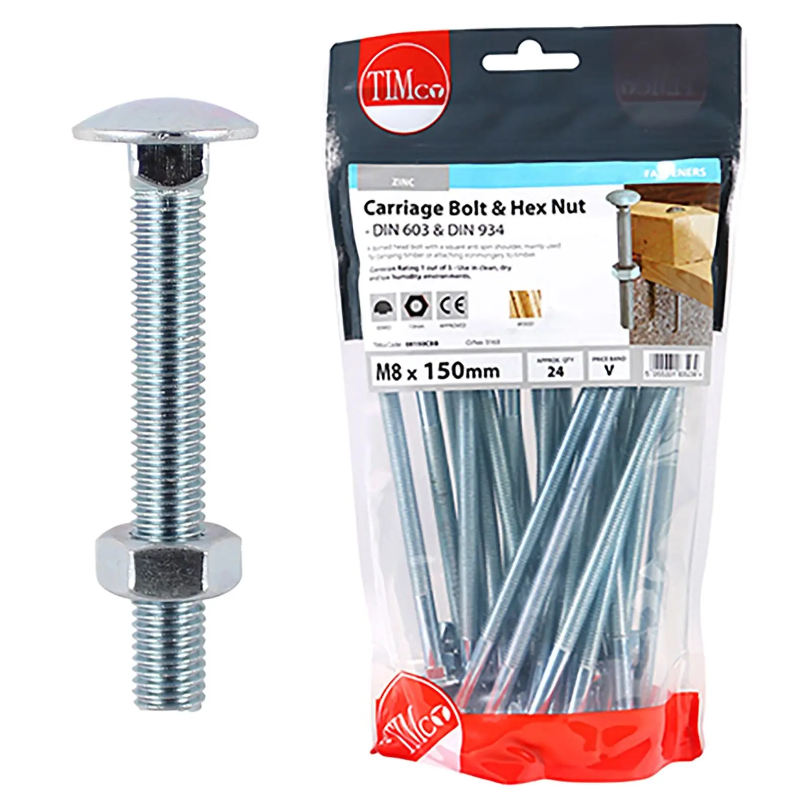 TIMCO Carriage Bolts with Hex Nuts 4.8 Grade Zinc Carbon Steel TIMbag M6-M12 - Choose Size - Image 8