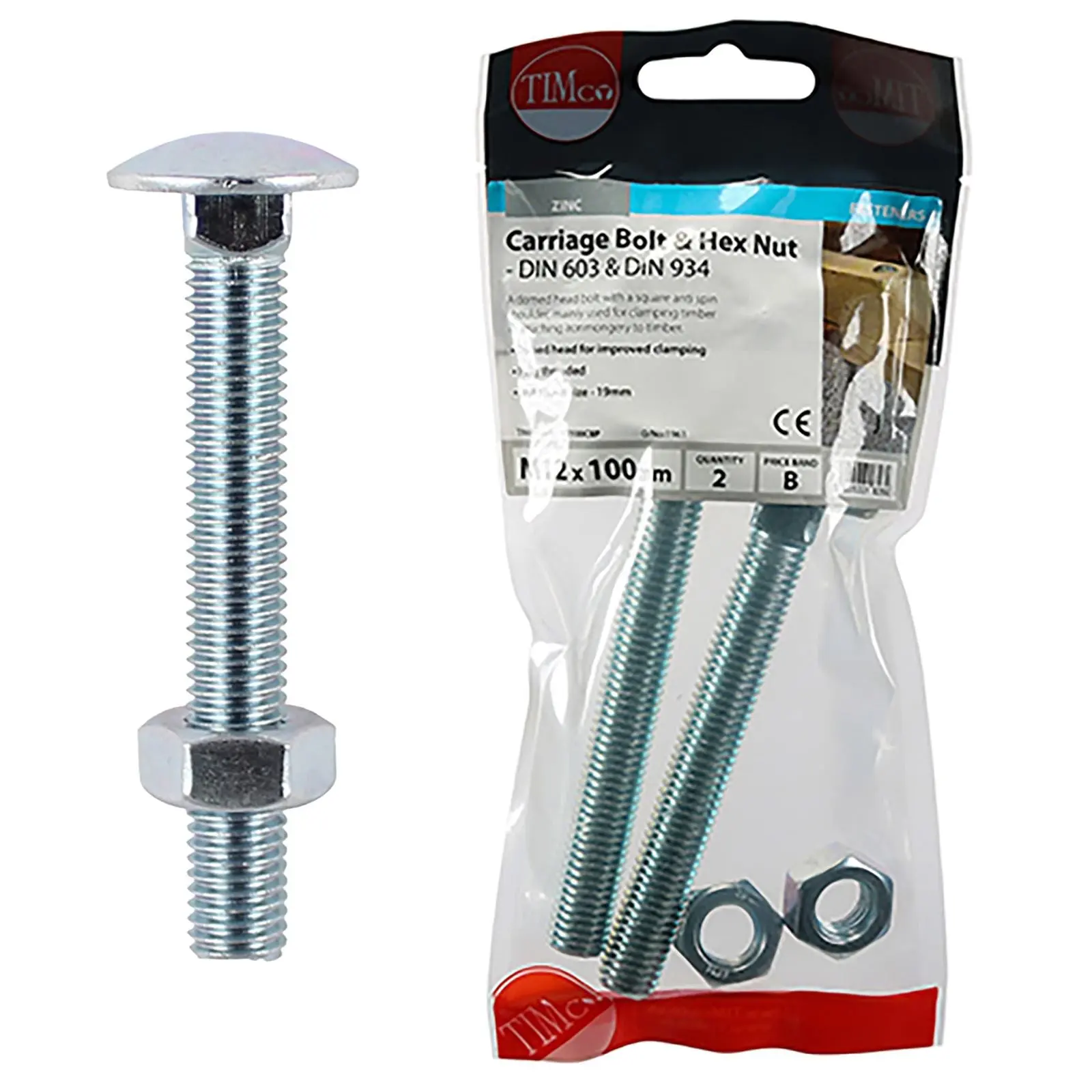 TIMCO Carriage Bolts with Hex Nuts 4.8 Grade Zinc Carbon Steel TIMpac M6-M12 - Choose Size - Image 10