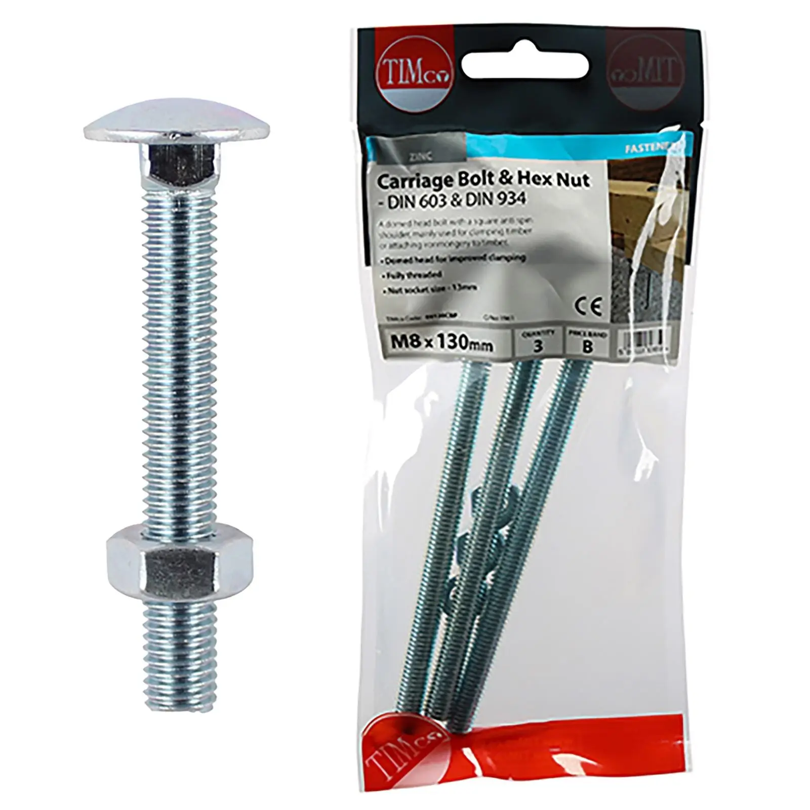 TIMCO Carriage Bolts with Hex Nuts 4.8 Grade Zinc Carbon Steel TIMpac M6-M12 - Choose Size - Image 11