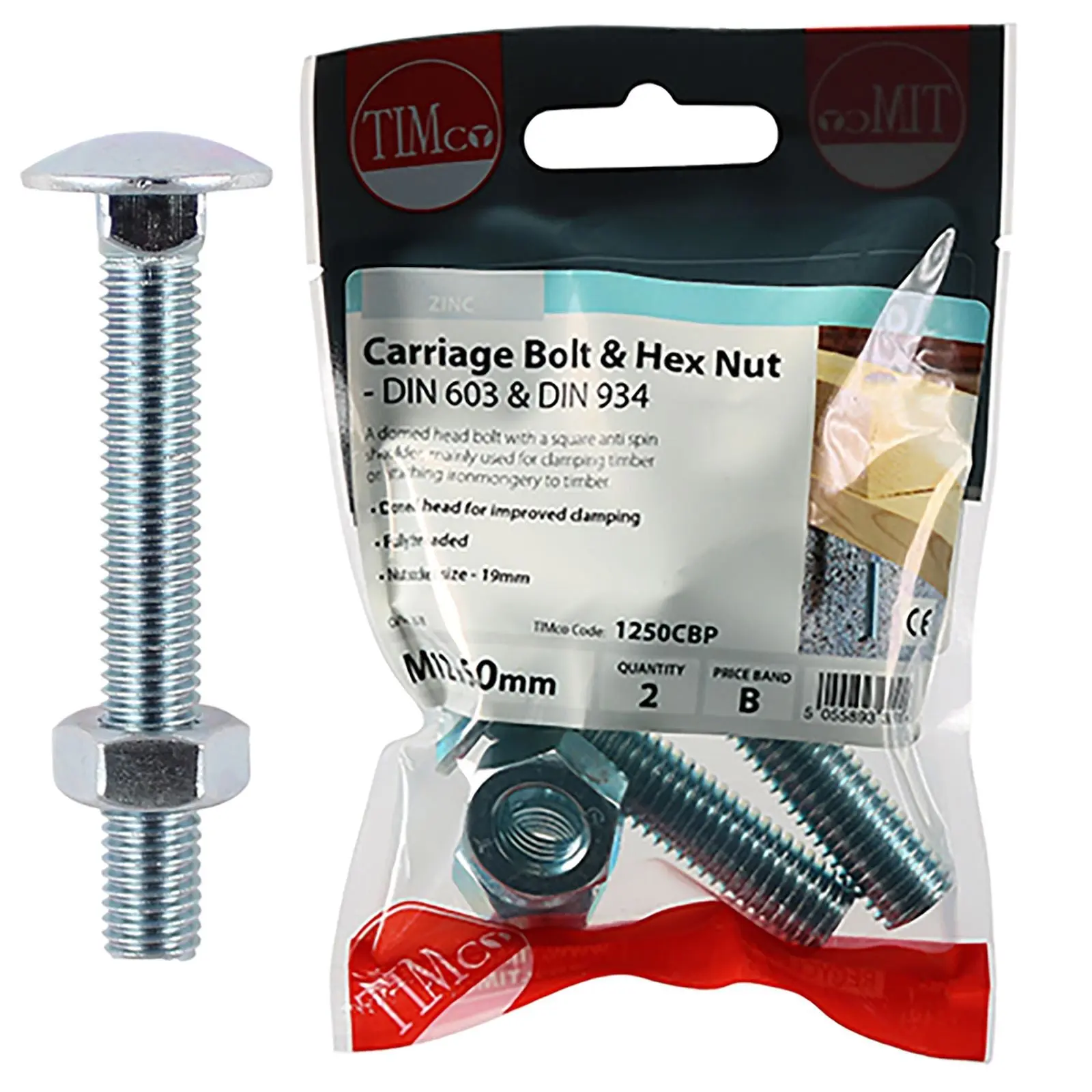 TIMCO Carriage Bolts with Hex Nuts 4.8 Grade Zinc Carbon Steel TIMpac M6-M12 - Choose Size - Image 12