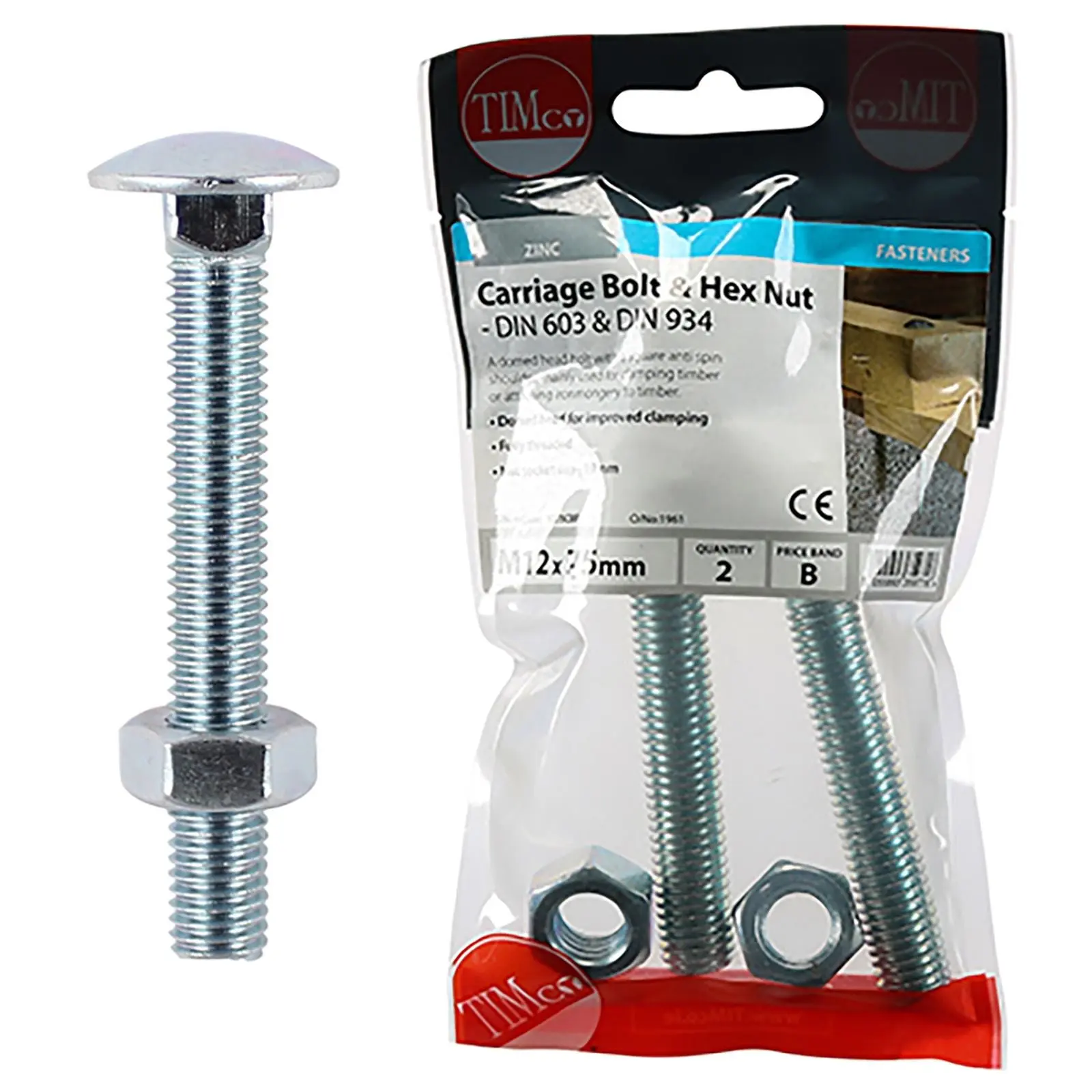 TIMCO Carriage Bolts with Hex Nuts 4.8 Grade Zinc Carbon Steel TIMpac M6-M12 - Choose Size - Image 13