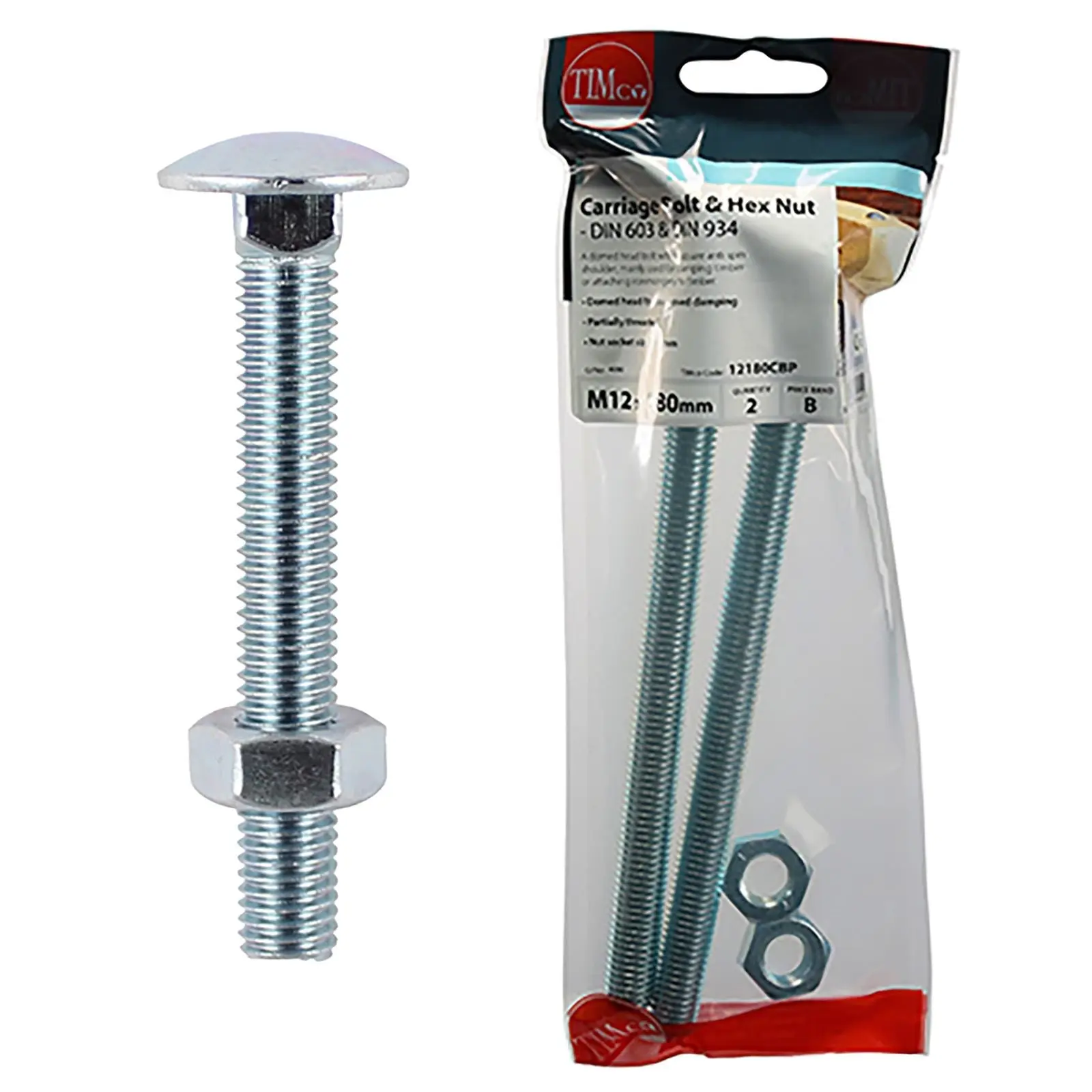 TIMCO Carriage Bolts with Hex Nuts 4.8 Grade Zinc Carbon Steel TIMpac M6-M12 - Choose Size - Image 14