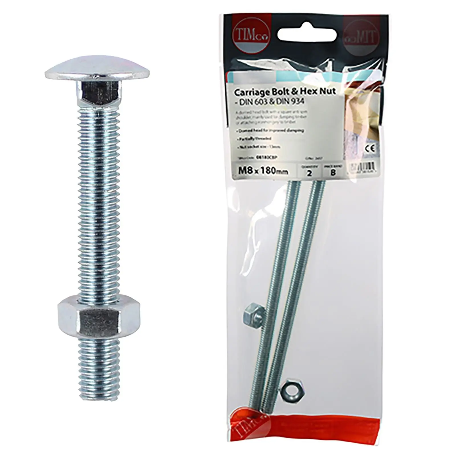 TIMCO Carriage Bolts with Hex Nuts 4.8 Grade Zinc Carbon Steel TIMpac M6-M12 - Choose Size - Image 15