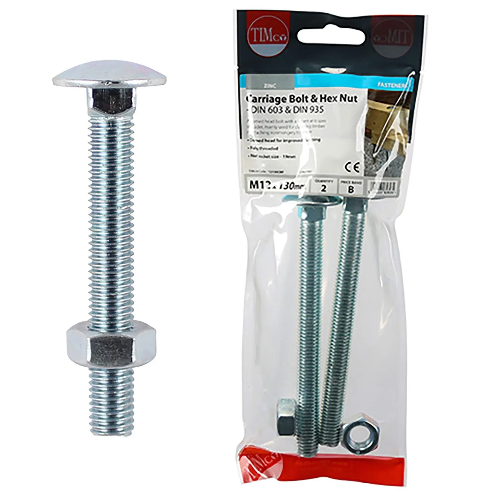 TIMCO Carriage Bolts with Hex Nuts 4.8 Grade Zinc Carbon Steel TIMpac M6-M12 - Choose Size - Image 16