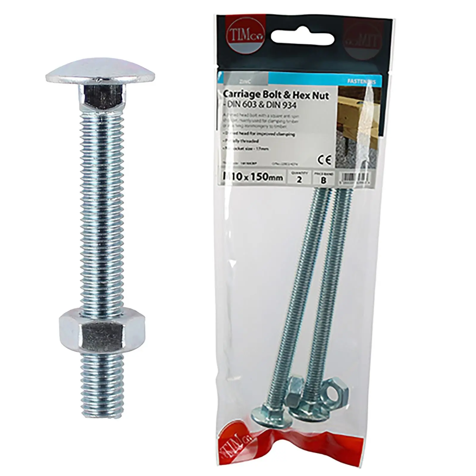 TIMCO Carriage Bolts with Hex Nuts 4.8 Grade Zinc Carbon Steel TIMpac M6-M12 - Choose Size - Image 17