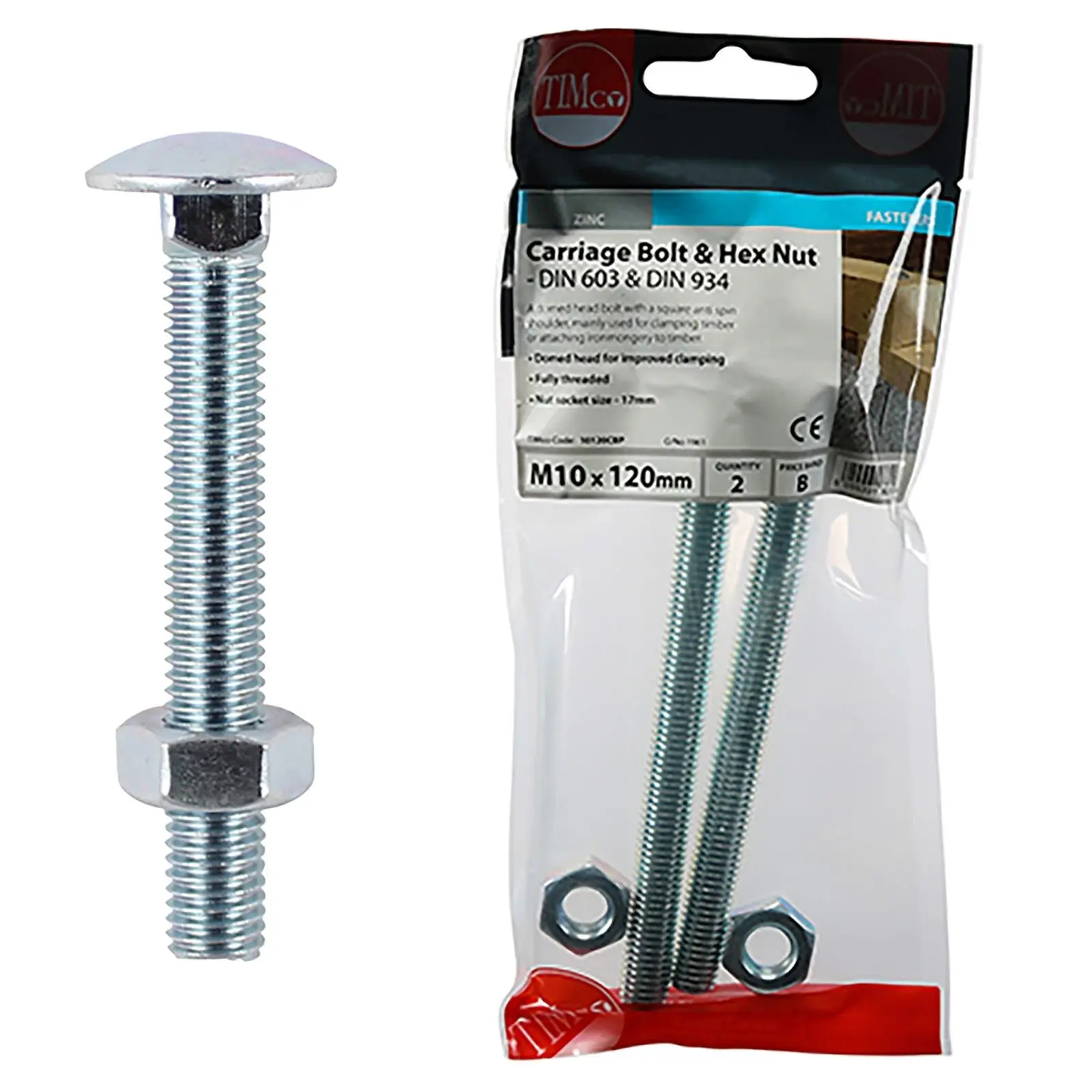 TIMCO Carriage Bolts with Hex Nuts 4.8 Grade Zinc Carbon Steel TIMpac M6-M12 - Choose Size - Image 20