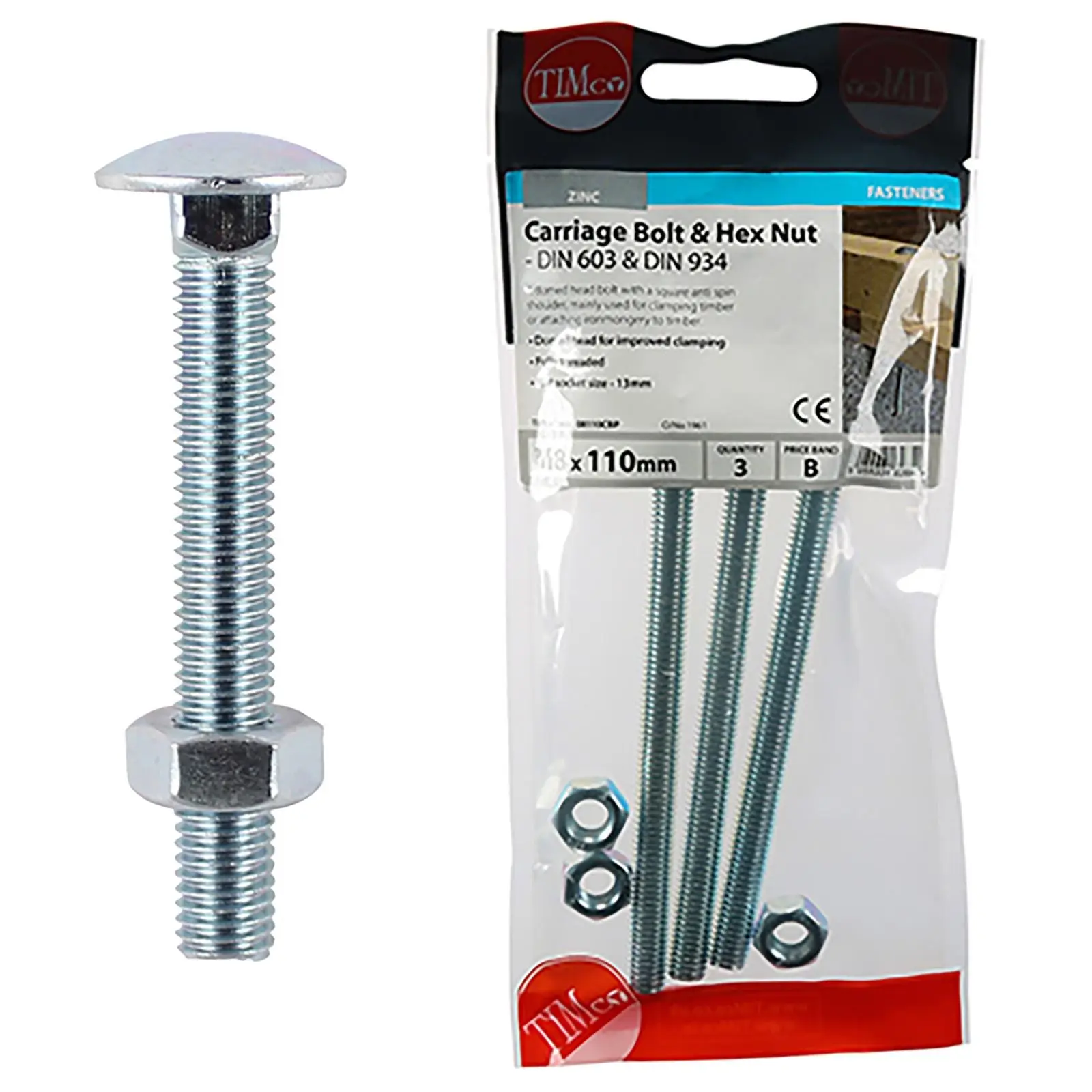 TIMCO Carriage Bolts with Hex Nuts 4.8 Grade Zinc Carbon Steel TIMpac M6-M12 - Choose Size - Image 22