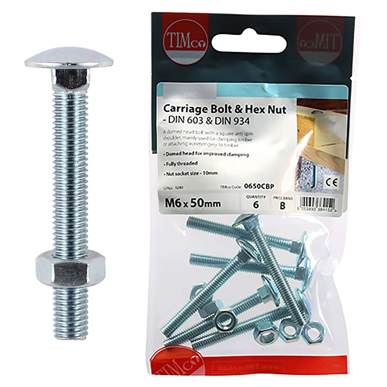 TIMCO Carriage Bolts with Hex Nuts 4.8 Grade Zinc Carbon Steel TIMpac M6-M12 - Choose Size - Image 23