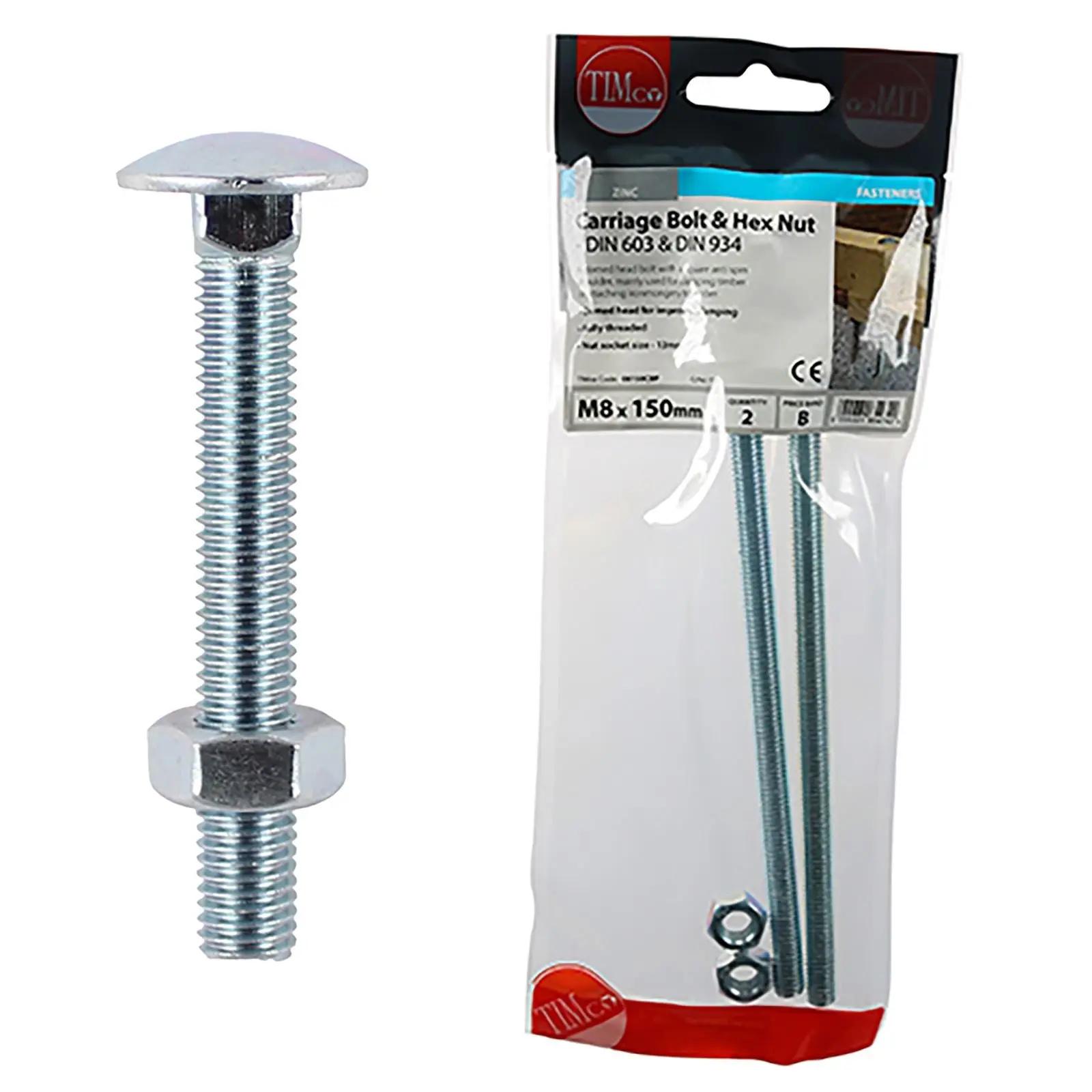 TIMCO Carriage Bolts with Hex Nuts 4.8 Grade Zinc Carbon Steel TIMpac M6-M12 - Choose Size - Image 5