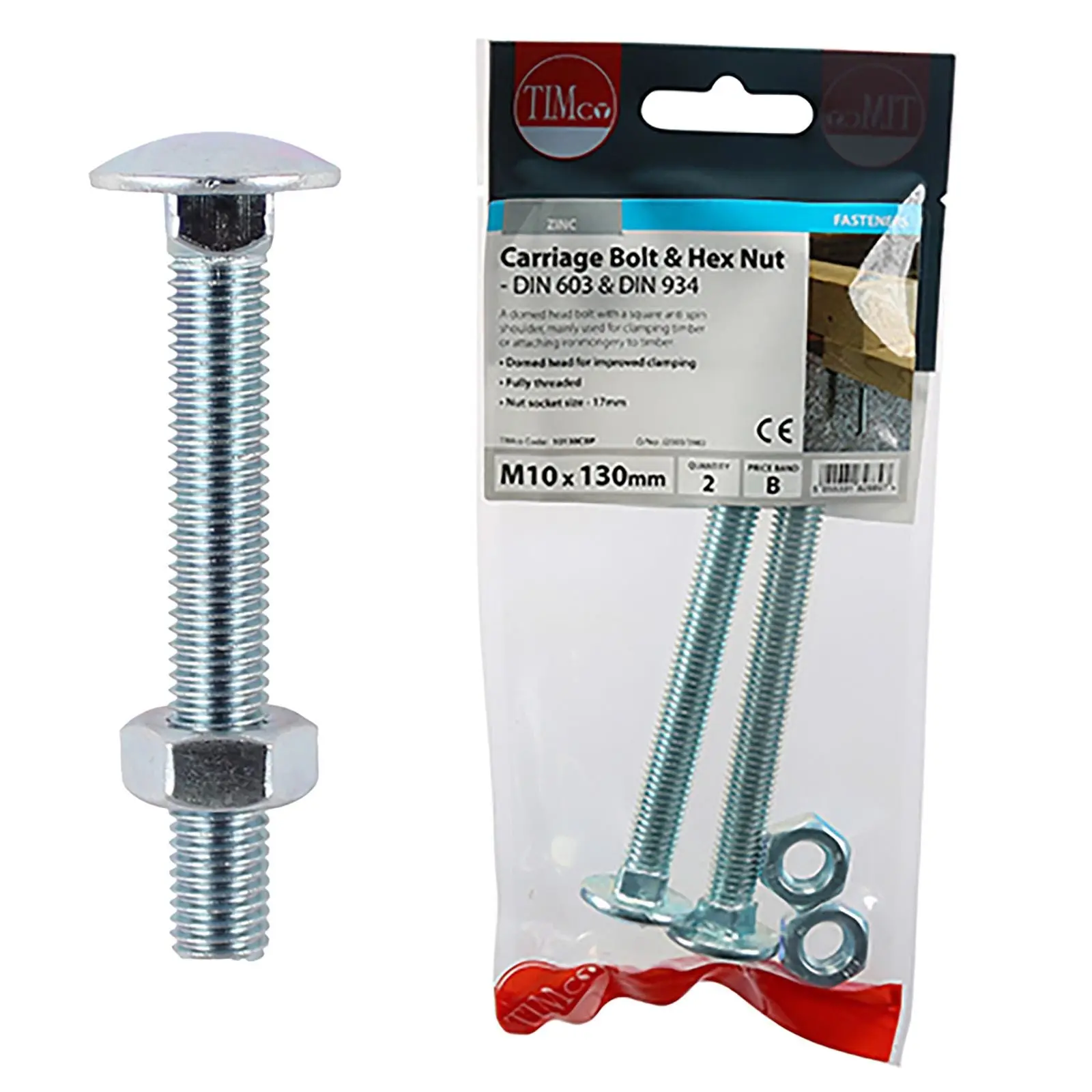 TIMCO Carriage Bolts with Hex Nuts 4.8 Grade Zinc Carbon Steel TIMpac M6-M12 - Choose Size - Image 8