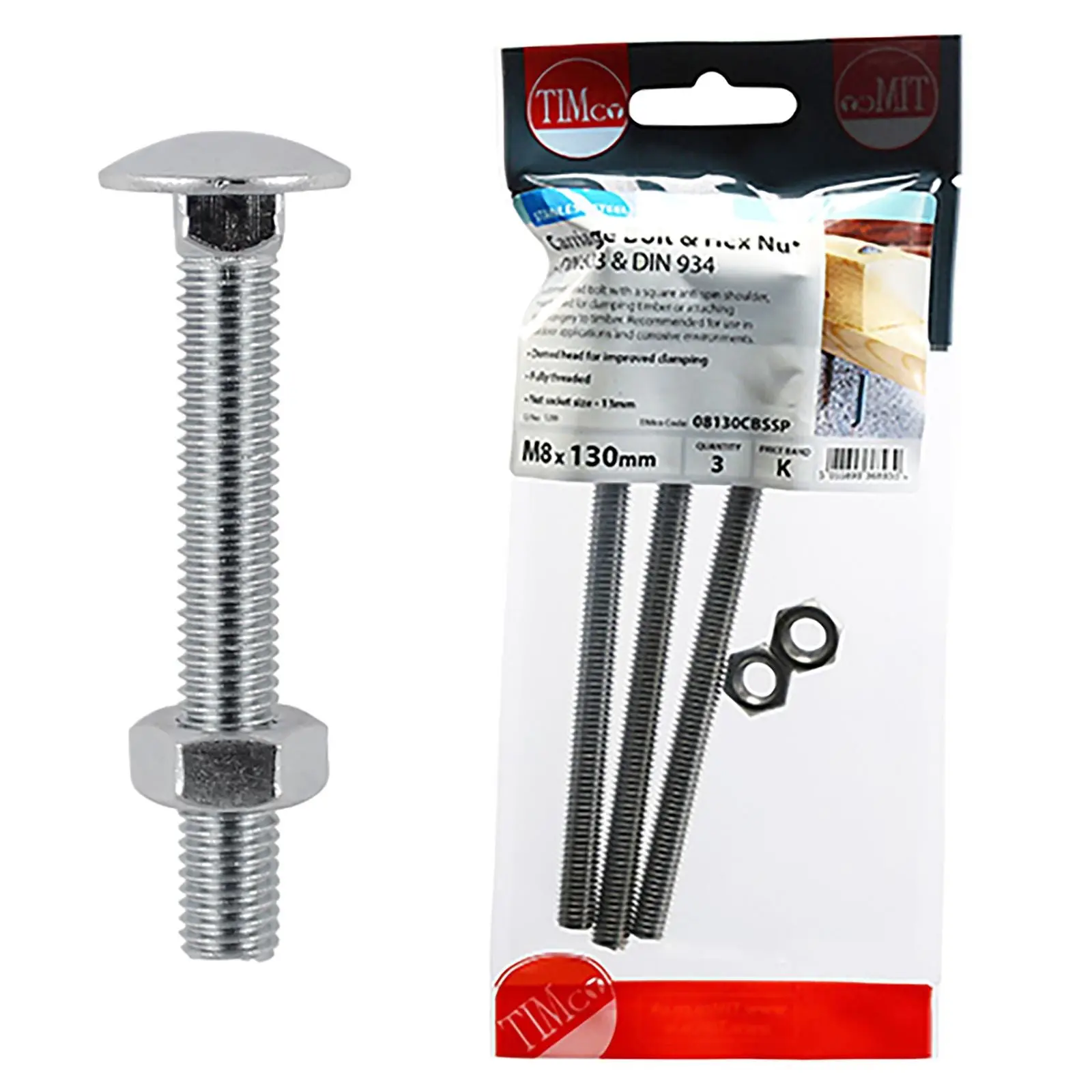 TIMCO Carriage Bolts with Hex Nuts A2 Austenitic Stainless Steel TIMpac M8-M12 - Choose Size - Image 10