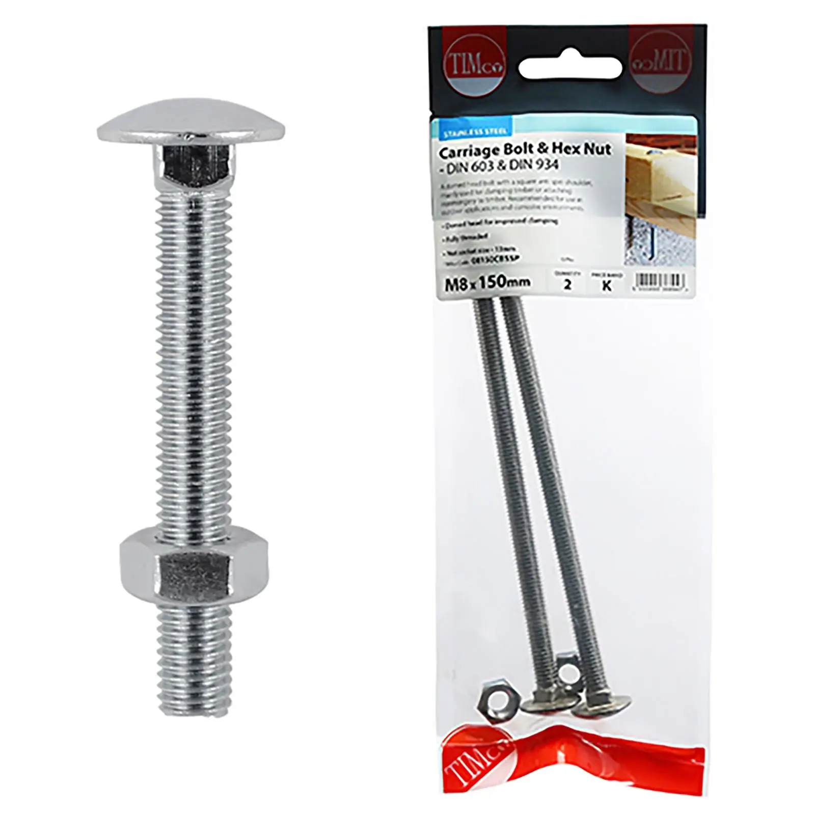 TIMCO Carriage Bolts with Hex Nuts A2 Austenitic Stainless Steel TIMpac M8-M12 - Choose Size - Image 6