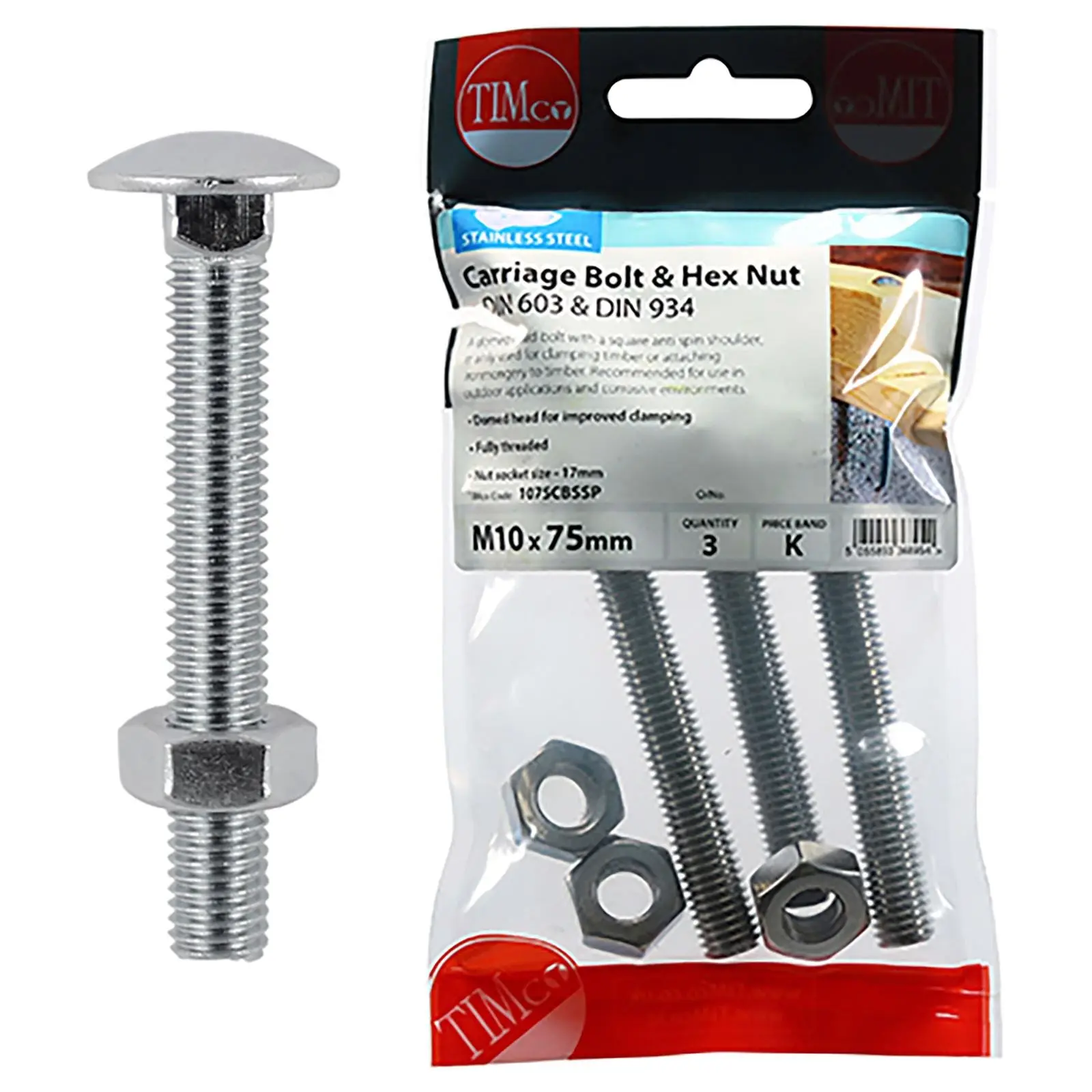TIMCO Carriage Bolts with Hex Nuts A2 Austenitic Stainless Steel TIMpac M8-M12 - Choose Size - Image 8