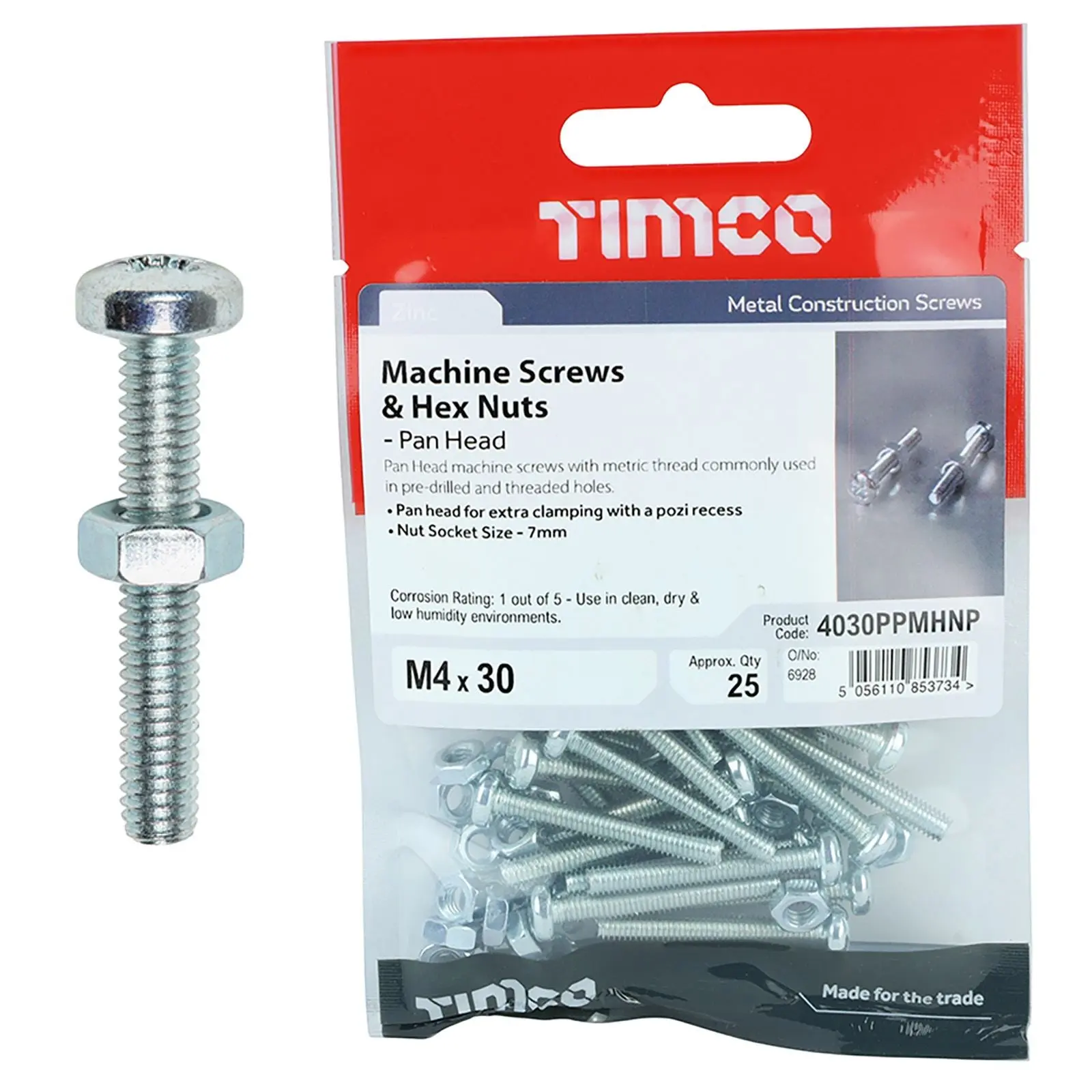 TIMCO Machine Screws Pan Head with Hex Nut Zinc Pozi Timpac - Choose Size - Image 3