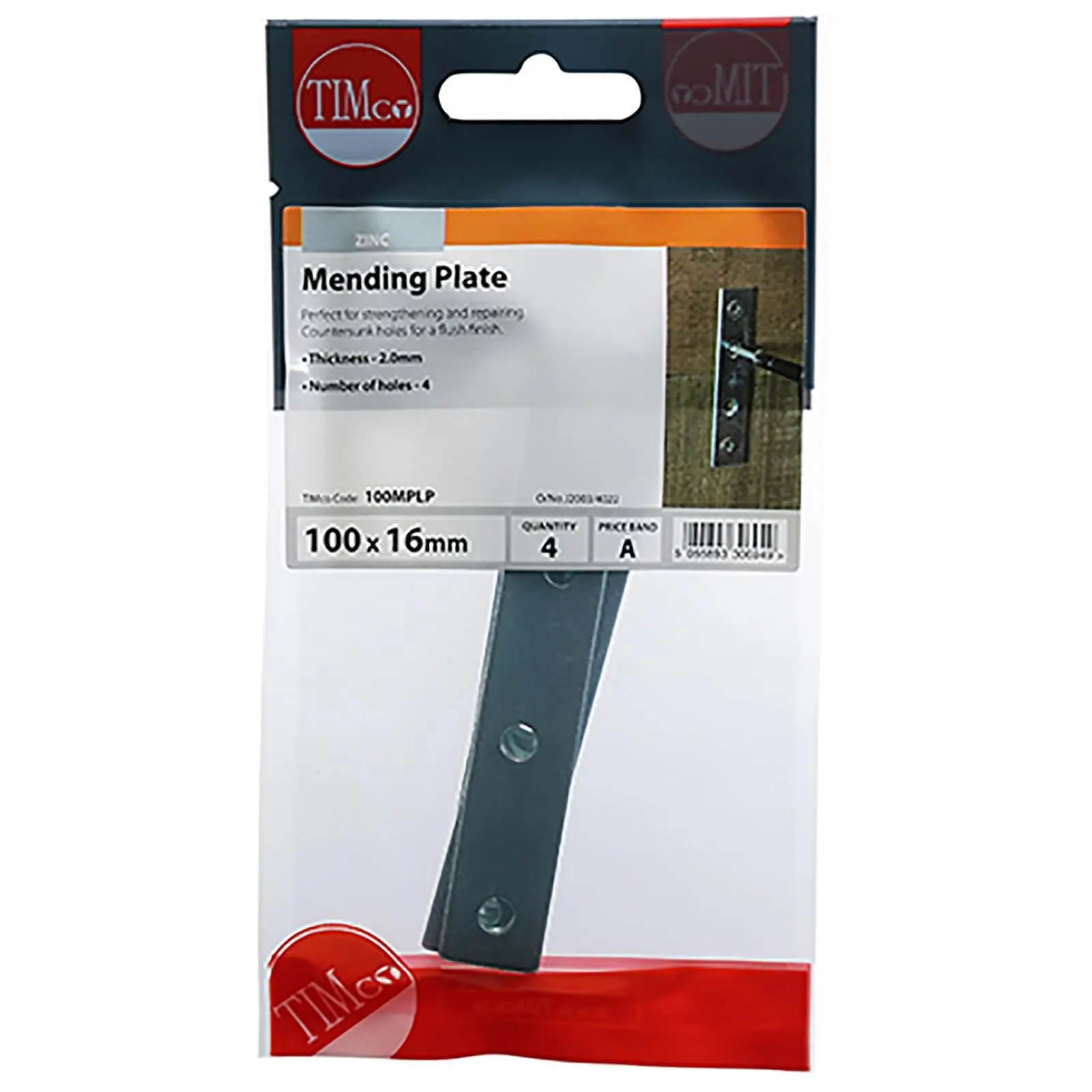 TIMCO Mending Plate Straight Zinc Plated Steel Countersunk Holes - Image 2