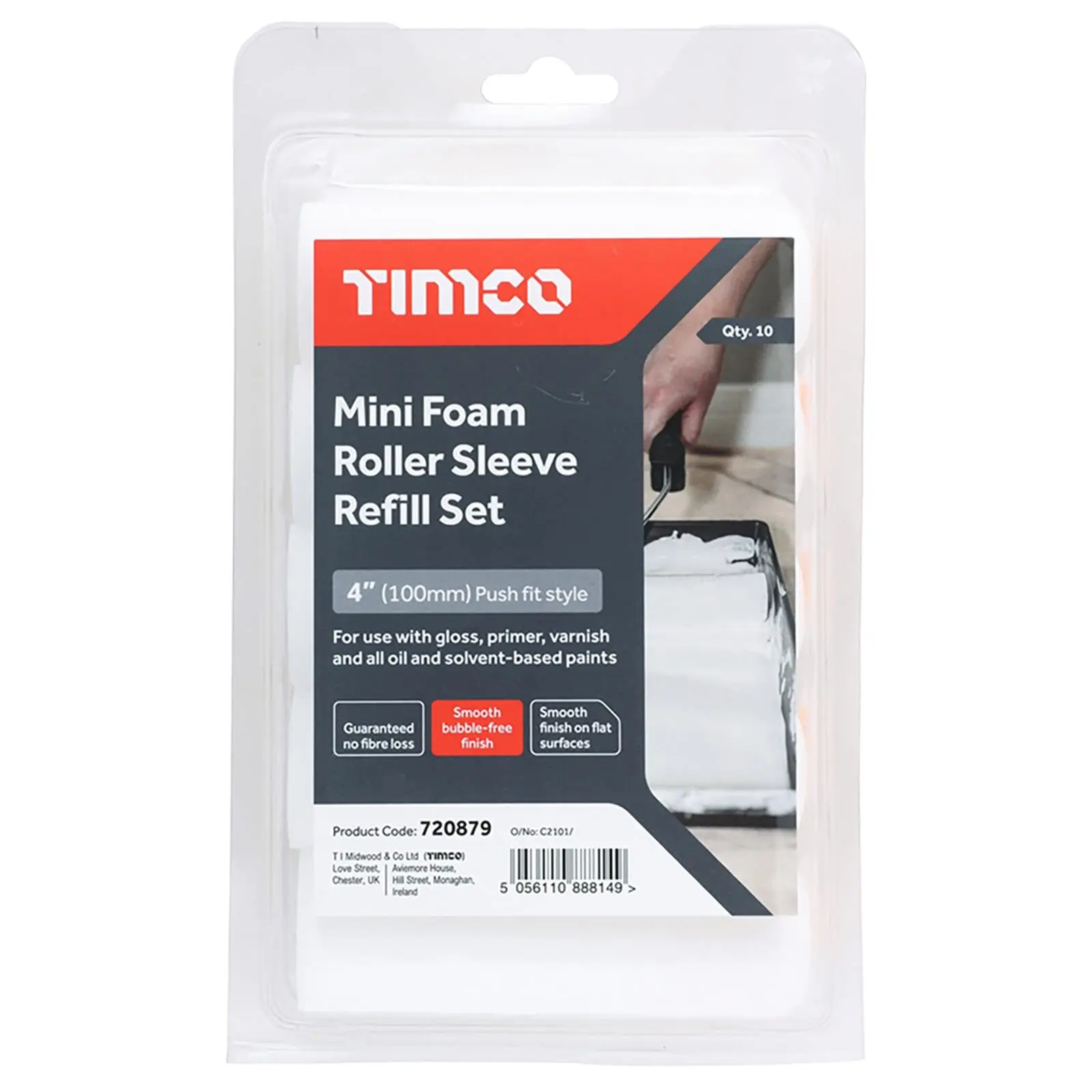 TIMCO Mini Paint Foam Roller Sleeve Refill Set 100mm 4" 10 Pack - Image 3