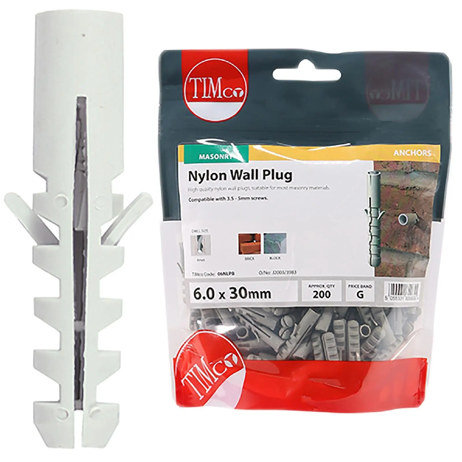 TIMCO Nylon Wall Plug for Coach Screws into Masonry TIMbag Anti Rotation Lug - Image 6