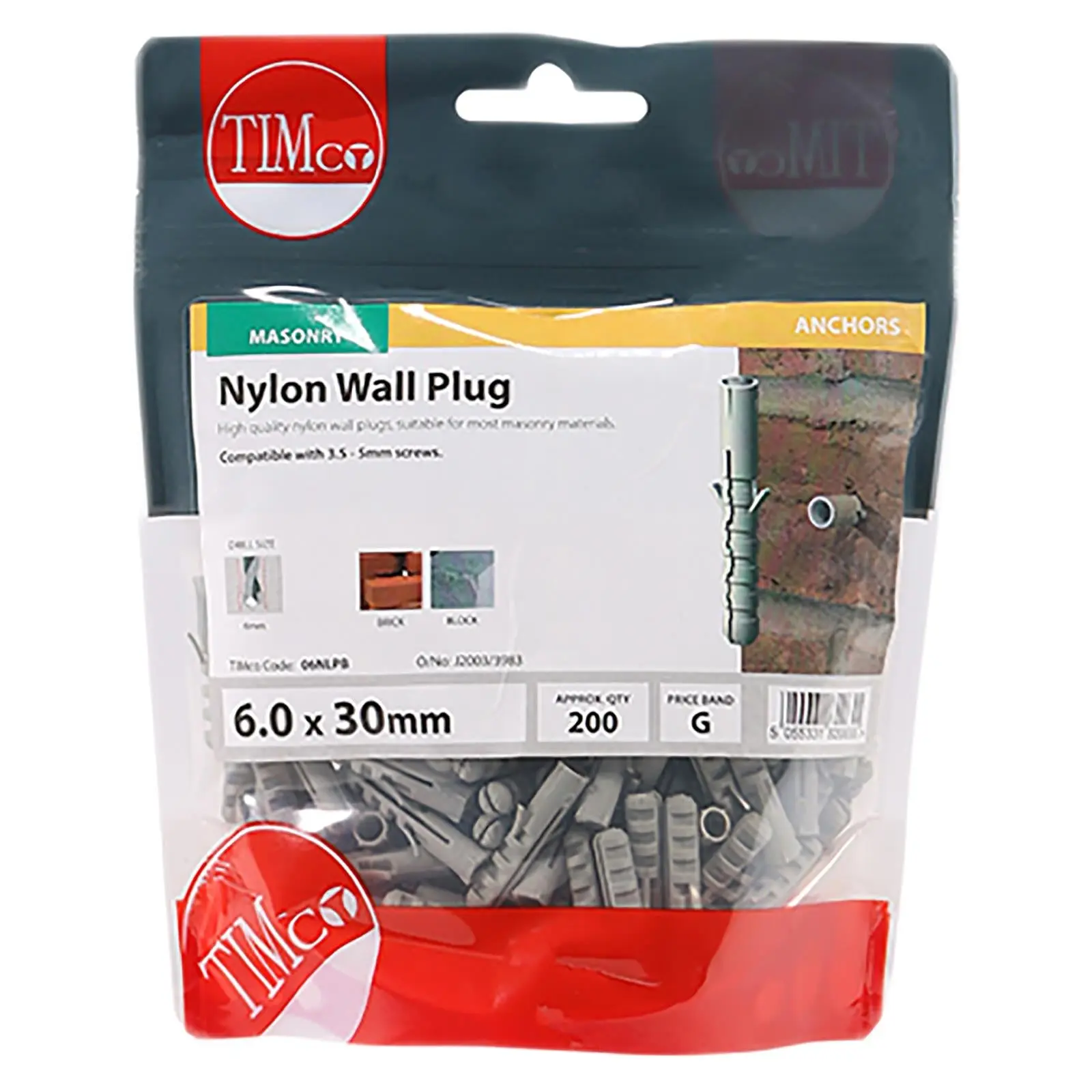 TIMCO Nylon Wall Plug for Coach Screws into Masonry TIMbag Anti Rotation Lug - Image 7