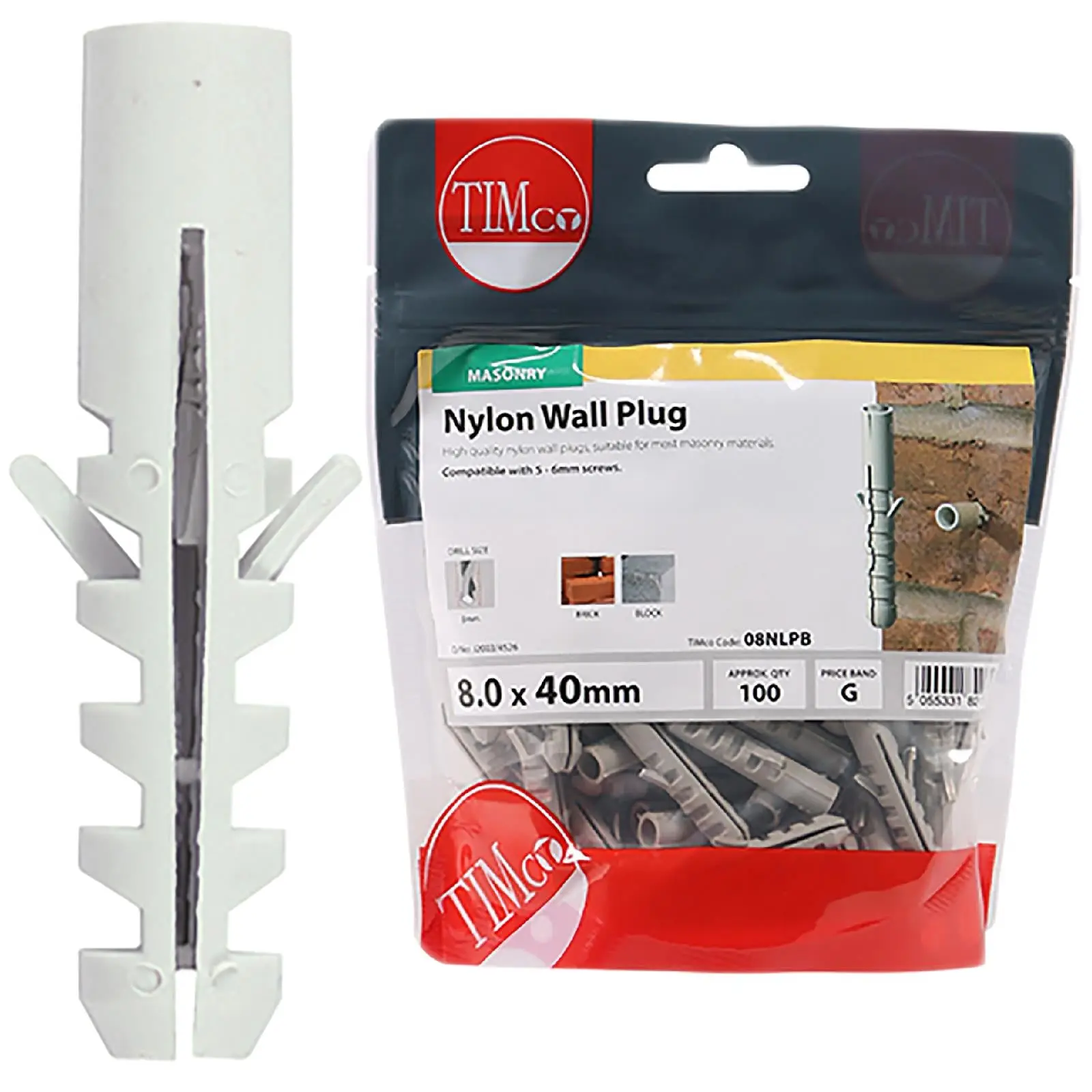 TIMCO Nylon Wall Plug for Coach Screws into Masonry TIMbag Anti Rotation Lug - Image 9