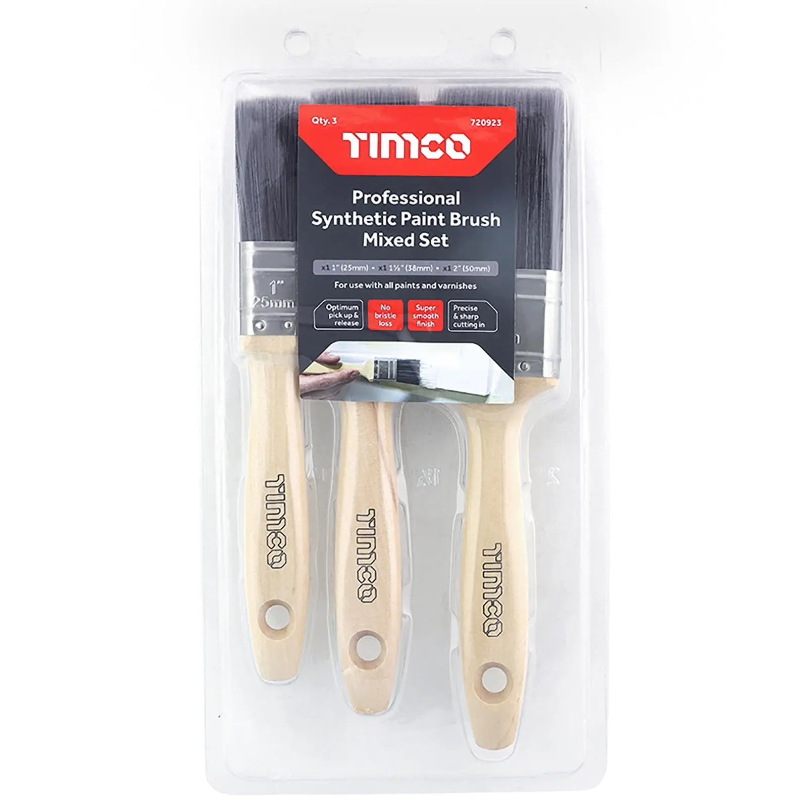 TIMCO Paint Brush Set Professional Synthetic 3 Pack 25mm 38mm 50mm No Bristle Loss - Image 2