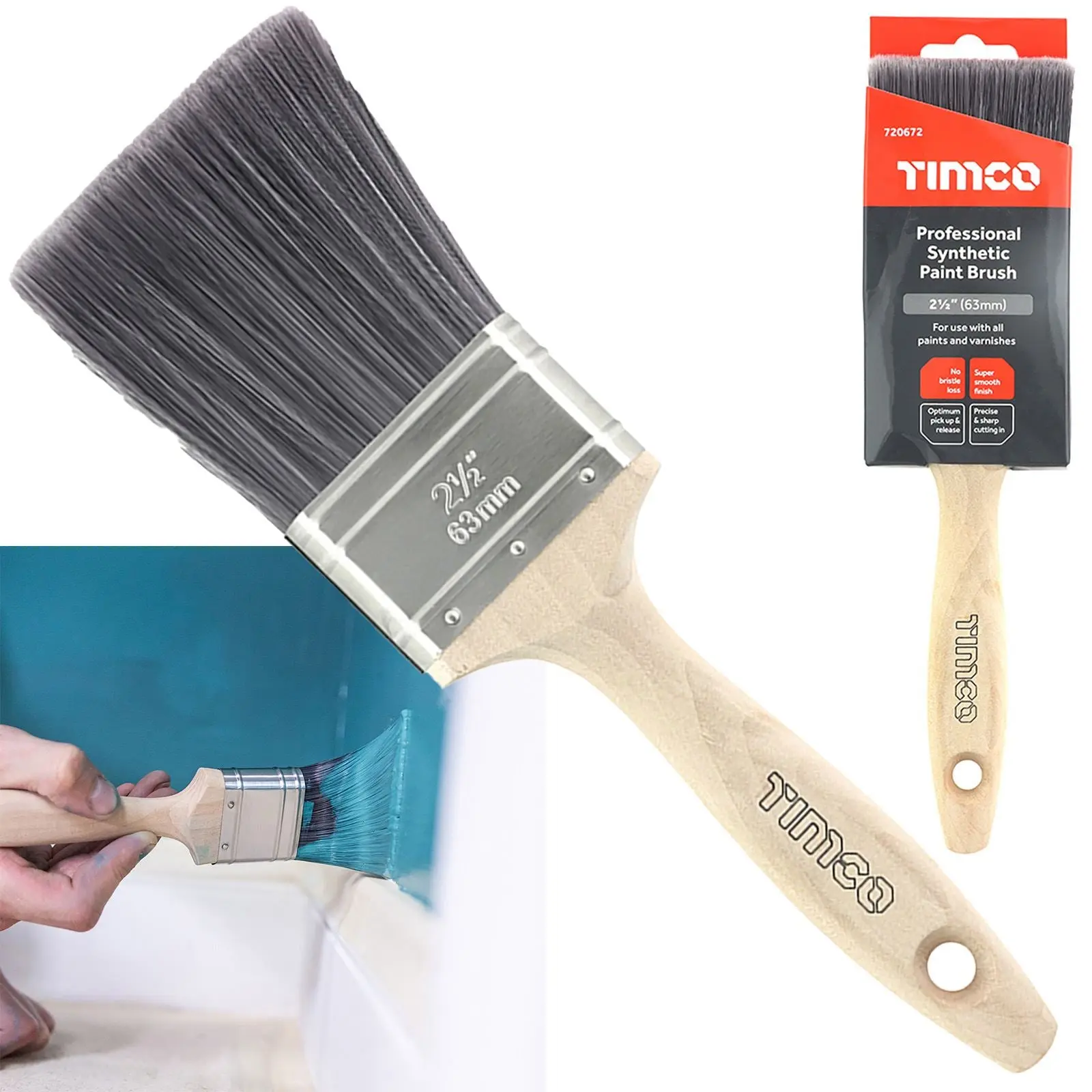 TIMCO Paint Brushes Professional Synthetic No Bristle Loss Brush 25-63mm - Choose Size - Image 2