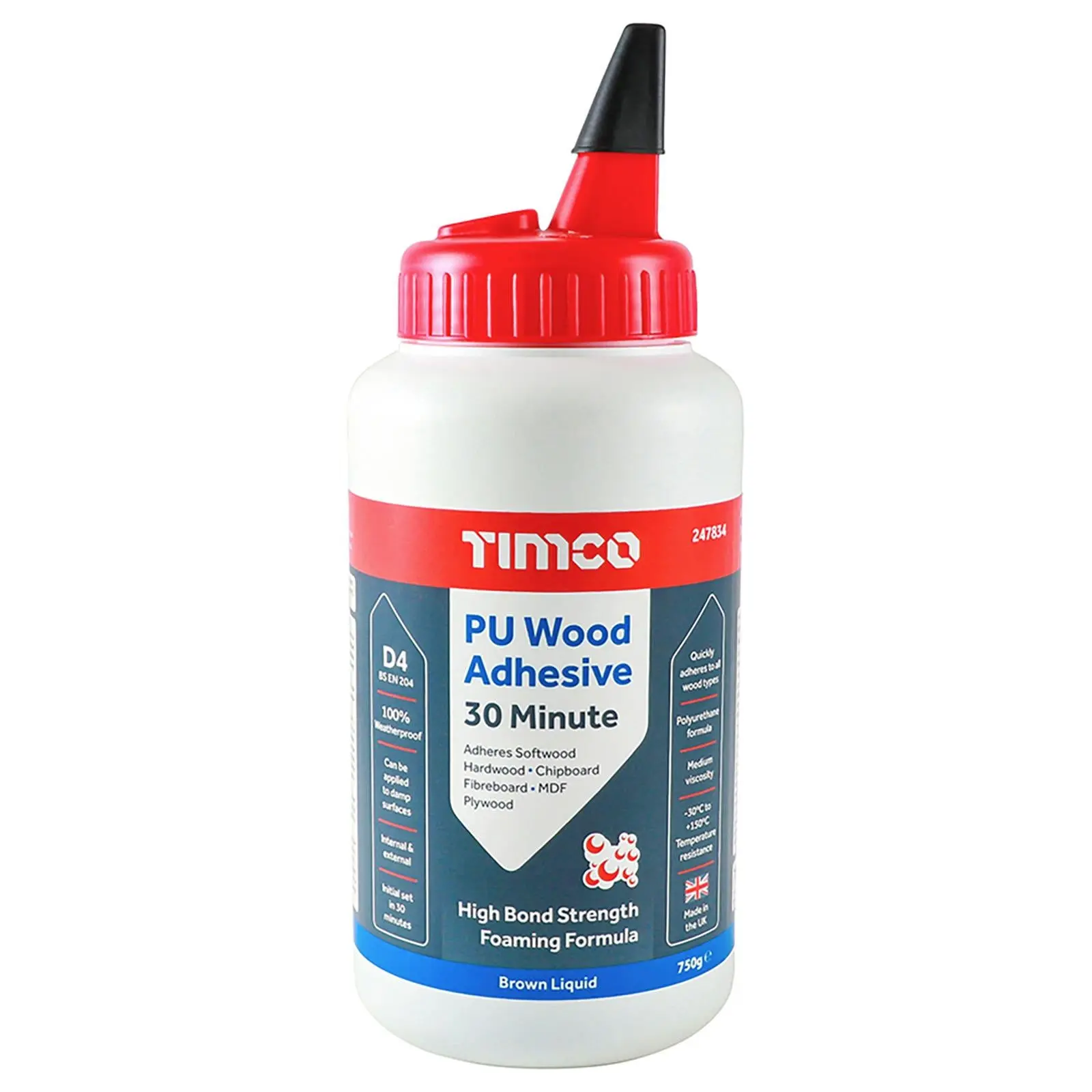 TIMCO PU Wood Adhesive Glue 30 Minute 750g Brown Liquid Bottle (6 Pack) - Image 2